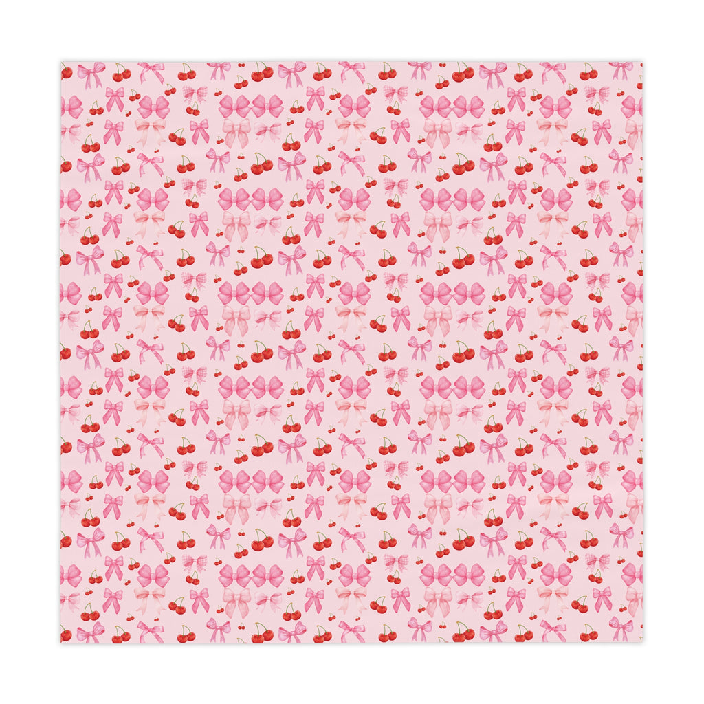 Tablecloth Whimsical Elegance with Coquette Cherry Ribbon Bows Design for Dining Any Dining Room, Kitchen Table or Outdoor Setting for Home, Weddings, Birthdays all Events Durable & Stylish for All Occasions.