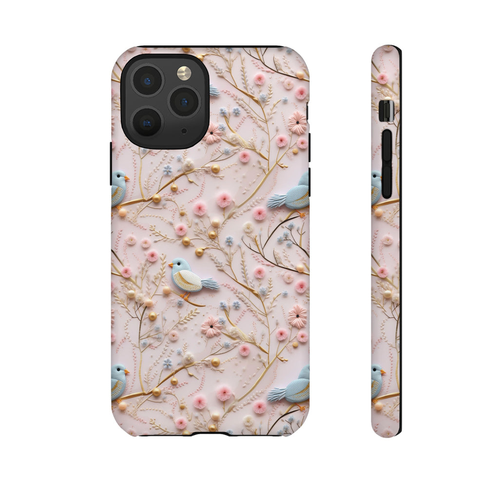 3D Birds Elegant Faux Flowers Phone Case Stylish & Durable for iPhone Samsung Gift iPhone 15, 14, 13 Samsung Pixel Gift for Mom Accessory Gift for Her