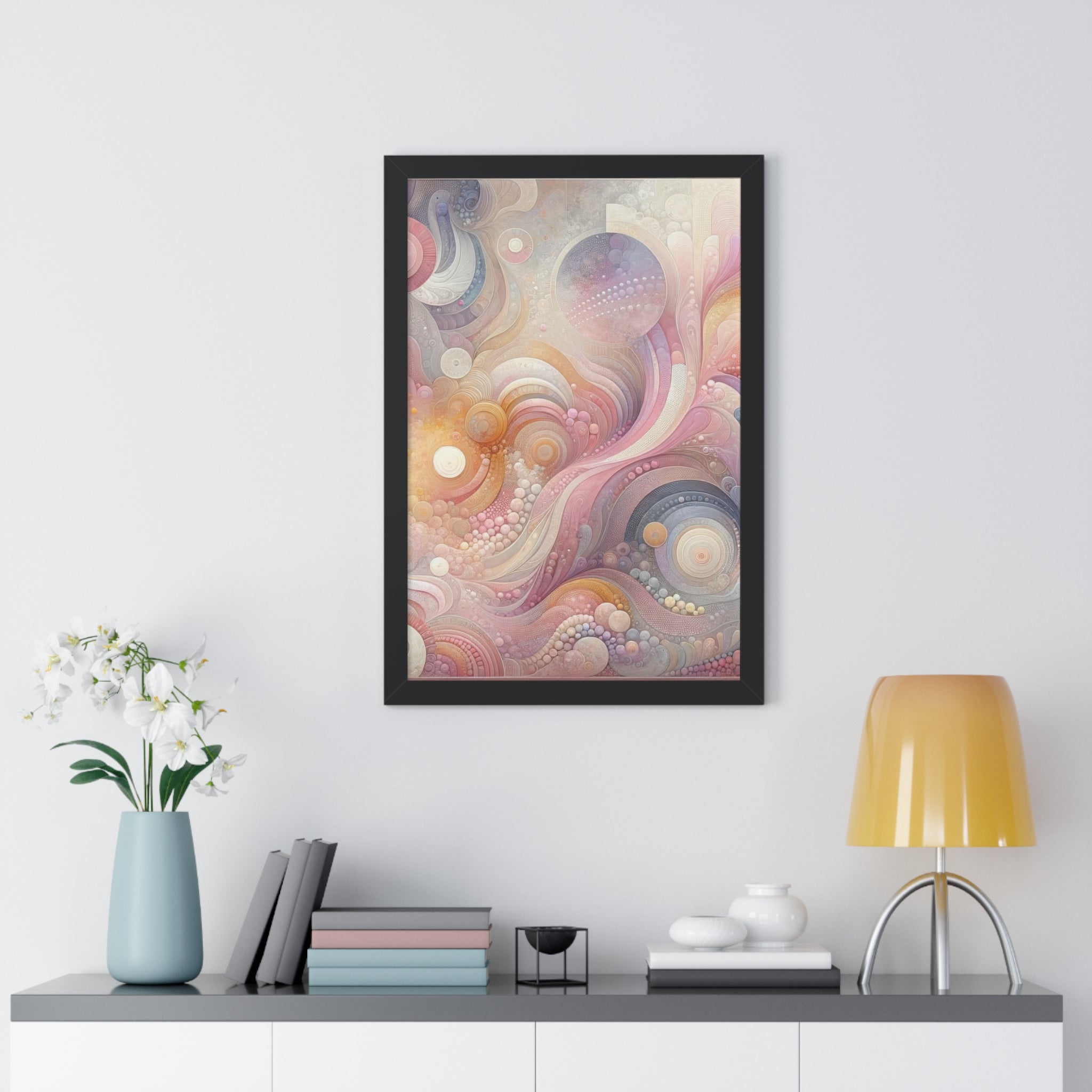 Pink Contemporary Elegance Abstract Modern Art Framed Canvas Print Wall Classic Encased in Black, White, or Walnut Frames with Durable Acrylic Protection Ready to Hang Timelessly Crafted..