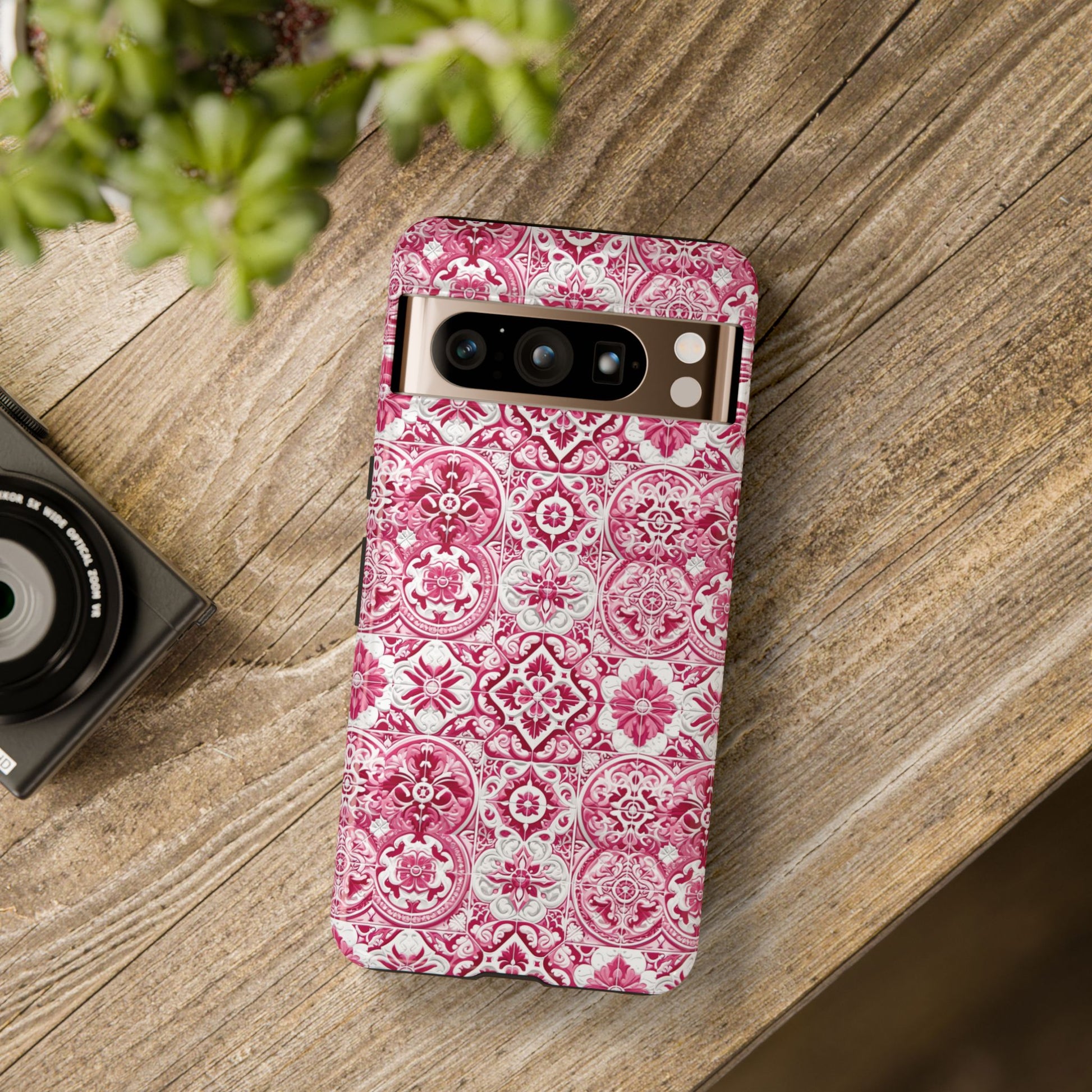 Pink and White Mediterranean Tile Design Phone Case - Stylish, Protective Cover for All Models Gift for Mom Accessory Gift for Her