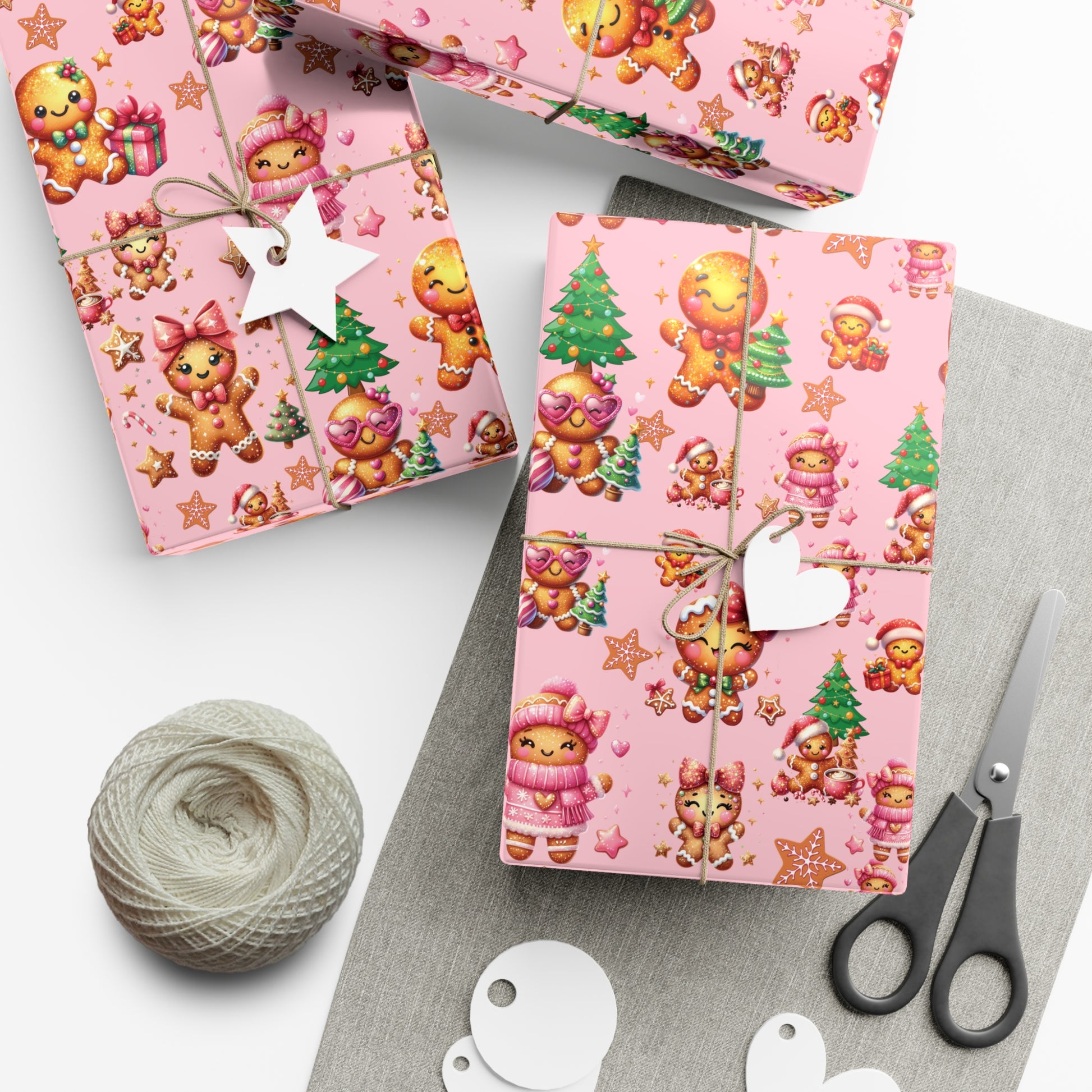 Pink Gingerbread Girls Christmas Wrapping Paper Cute Holiday Gift Wrap for Her, Festive & Whimsical Packaging for Xmas, Baby Showers Birthdays 3 SizesPerfect for Seasonal Gifting