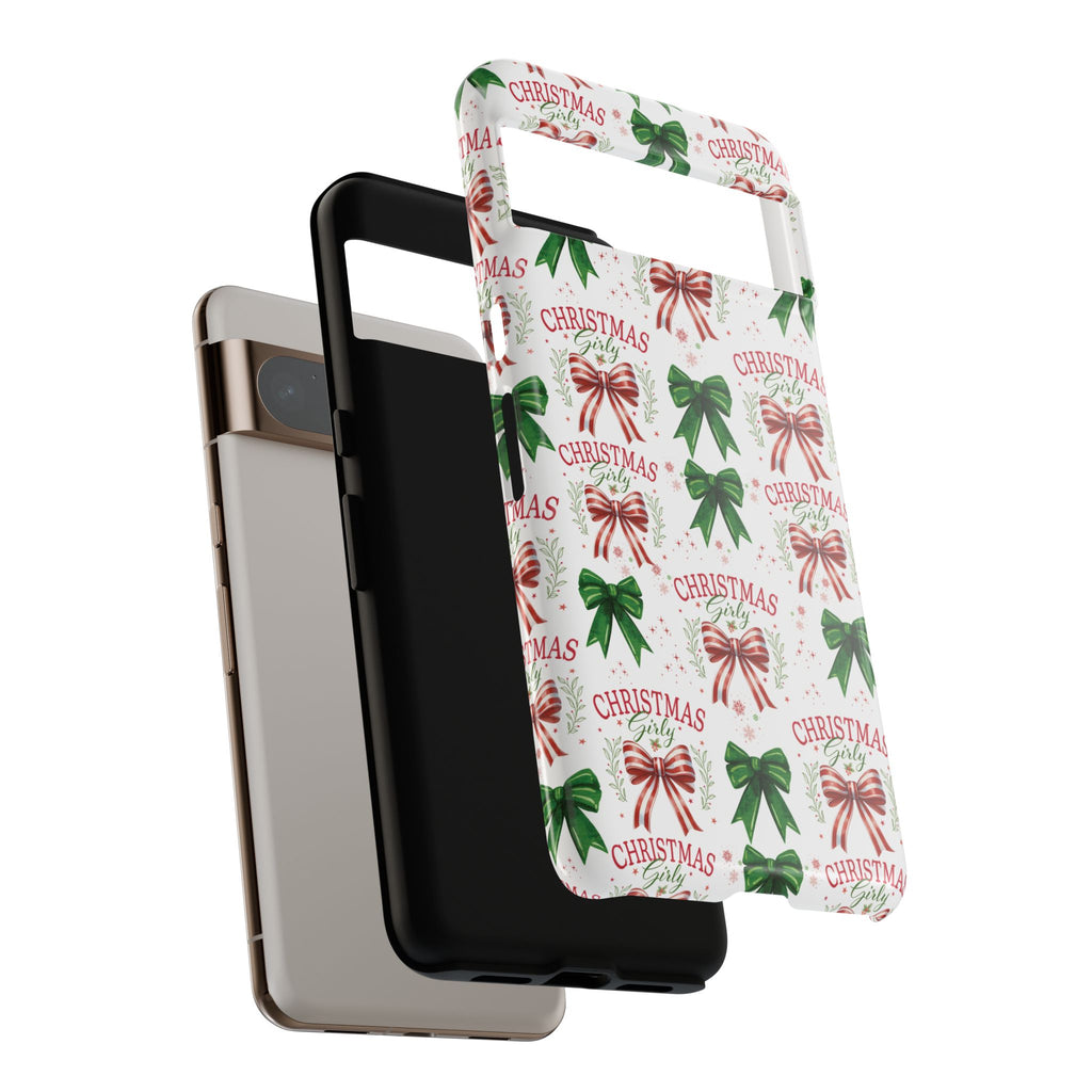 Girly Christmas Coquette Bows Pastel Phone Case for iPhone 17 16 15 23 Samsung, and Pixel | Stylish Protective Cover Gift for Her Perfect for Floral Lover