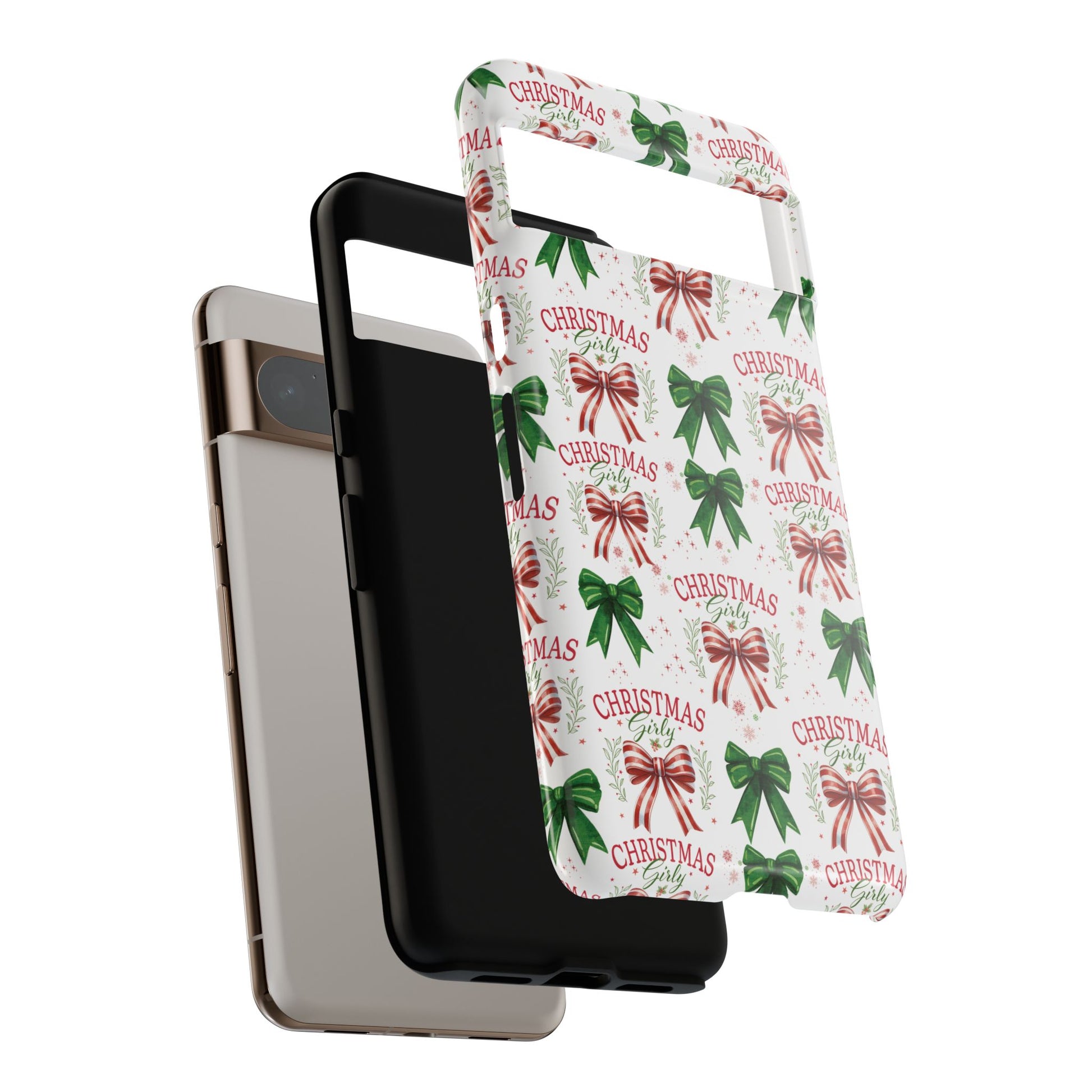 Girly Christmas Coquette Bows Pastel Phone Case for iPhone 17 16 15 23 Samsung, and Pixel | Stylish Protective Cover Gift for Her Perfect for Floral Lover