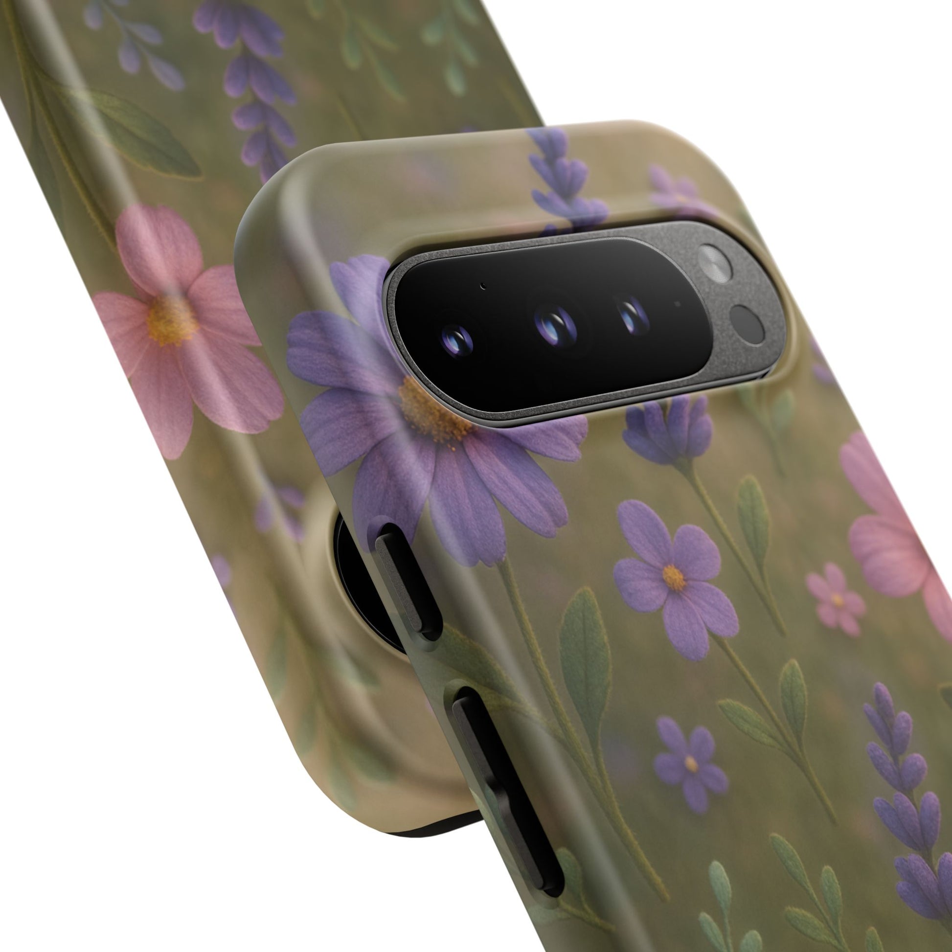 Pastel Flowers 3D Illusion Wildflower Phone Case Cute Pastel Floral Design in Lavender, Pink, Mint Green Aesthetic Protective Case for iPhone and  Android