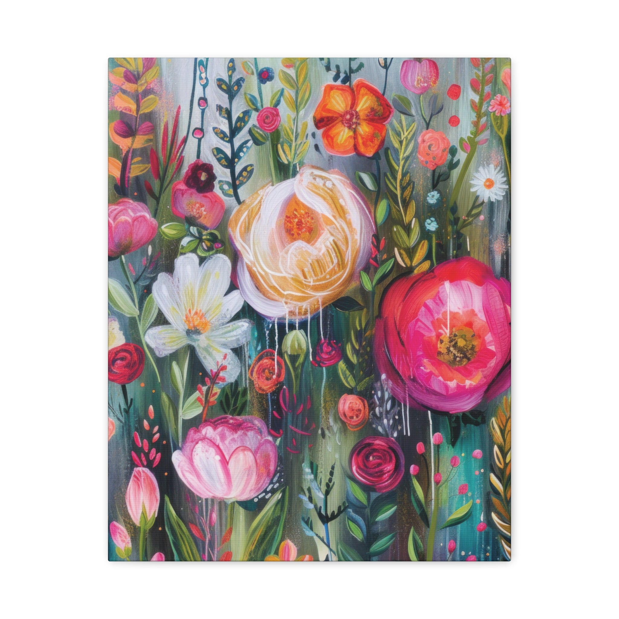 Watercolor Boho Floral Wall Art Matte Canvas Stretched, Vibrant Botanical Design, Perfect for Living Room, Bedroom, or Office Decor, Adds a Stylish Touch to Any Space - MRSBYVALLE