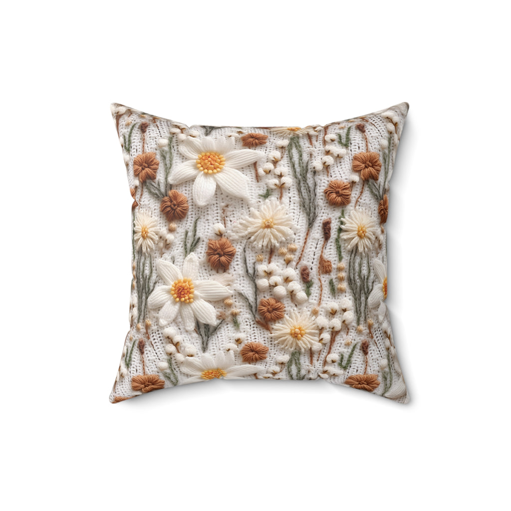 Enchanting Wildflower Mirage Boho 3D Embroidery Illusion Decorative Pillow Touch of Beauty to Your Decor Living Room Comfort for Bedroom or Housewarming Gift New House, Bridal Shower Gift.
