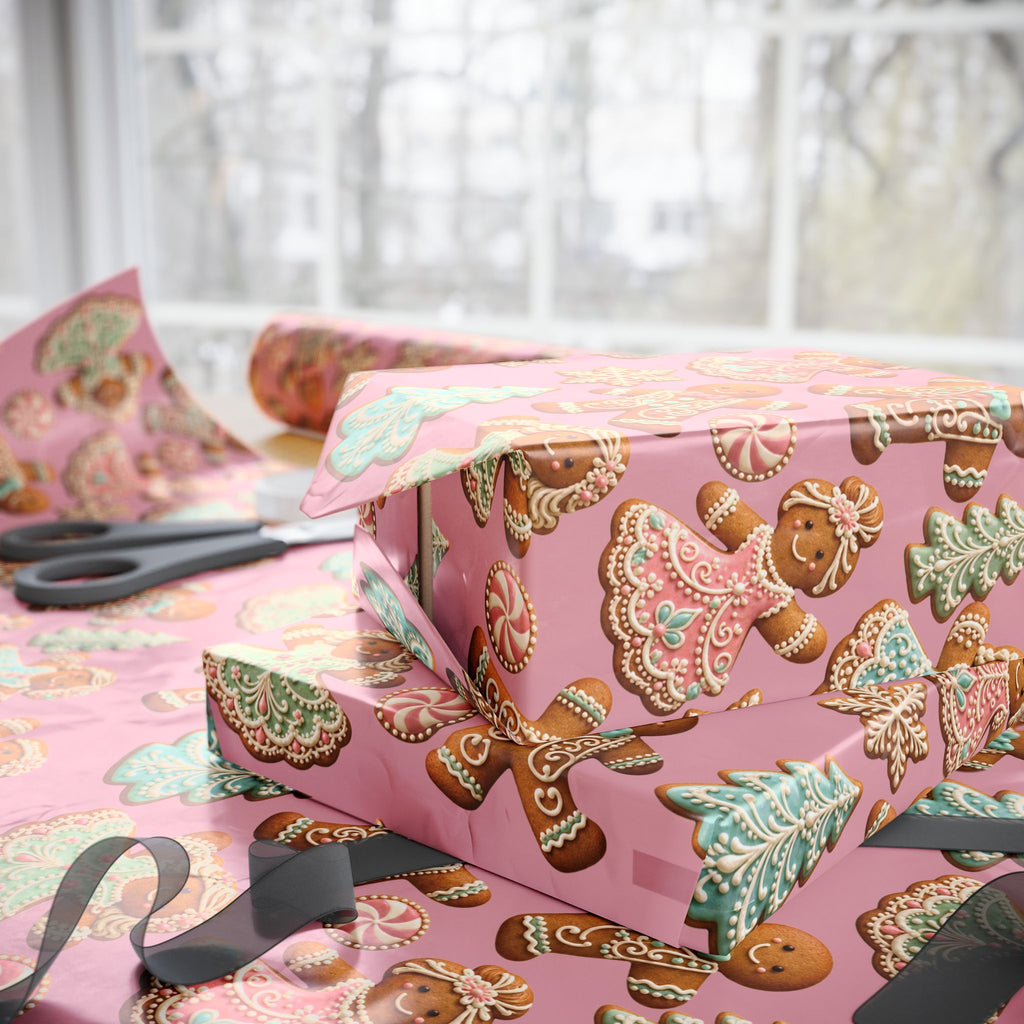 Gingerbread Cookies Pink Wrapping Paper Christmas