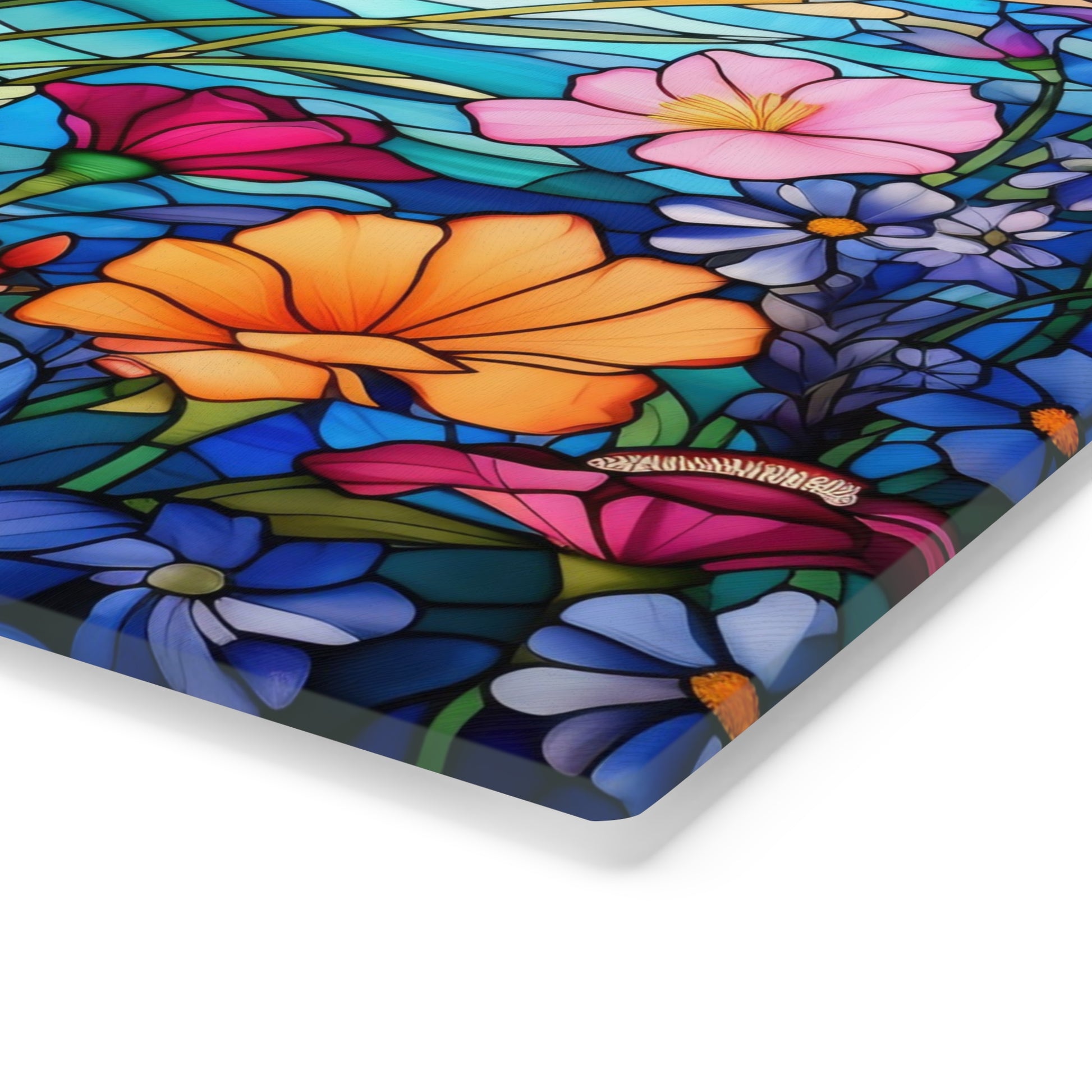 New House Tempered Glass Cutting Board Wildflowers Stain Glass Illusion Design Ultra-Durable Kitchen Accessory for Stylish Cooking Kitchen Decor Housewarming, New House Gift - MRSBYVALLE
