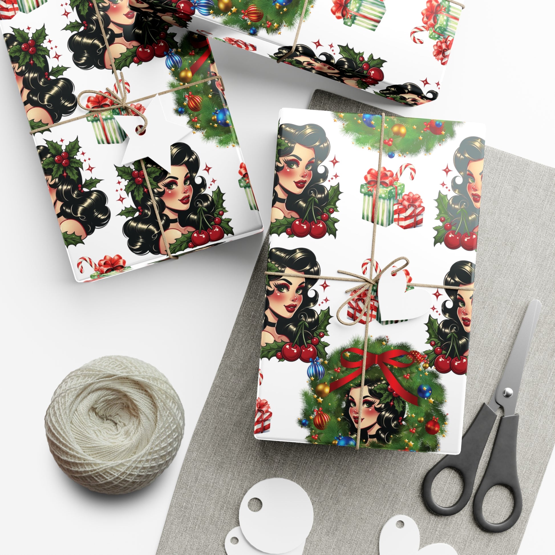 Retro Women Christmas Theme Wrapping Paper Vintage-Inspired Gift Wrap Perfect for Christmas Gifts and Special Occasions, Moms Gift - MRSBYVALLE