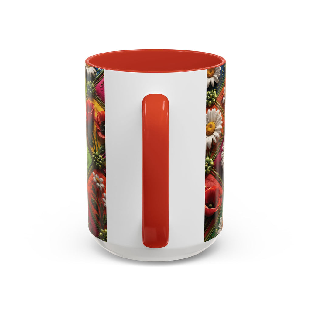 Floral Patchwork Accent Coffee Mug — Colorful Poppies & Daisies (11/15oz) 3D Illusion
