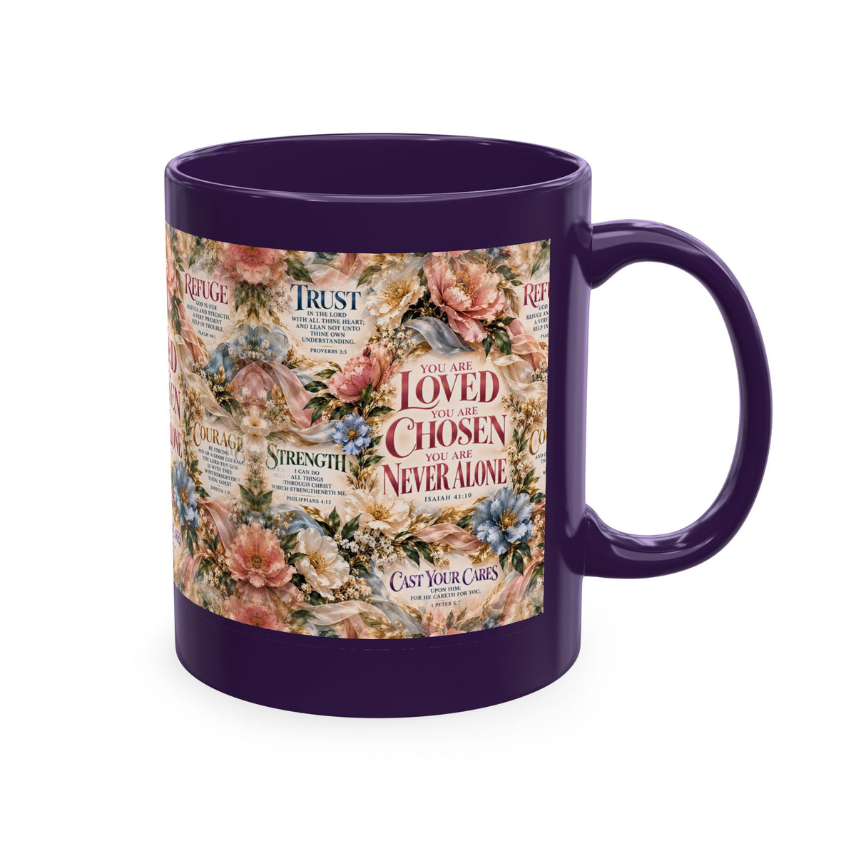 Loved Chosen Never Alone Coffee Mug | Christian Encouragement Gift for Her | Faith Floral Cup
