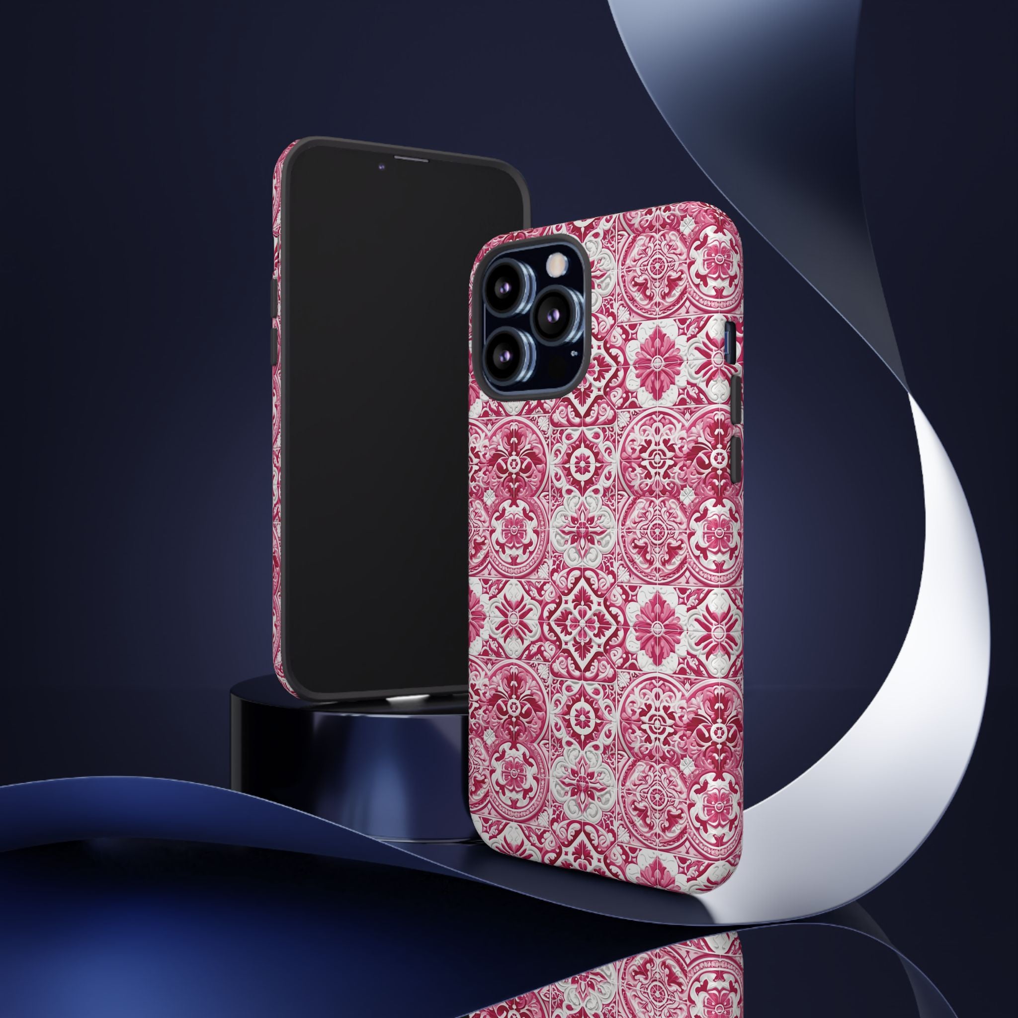 Pink and White Mediterranean Tile Design Phone Case - Stylish, Protective Cover for All Models Gift for Mom Accessory Gift for Her