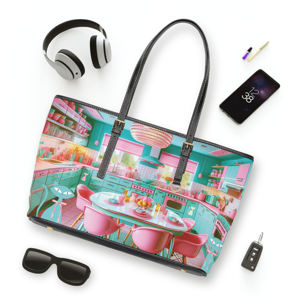 Atomic Mid Century Modern Retro Pink & Aqua PU Leather Shoulder Bag Stylish and Durable Handbag for Everyday Use, Travel, & Special Occasions – Trendy Vintage-Inspired Accessory - MRSBYVALLE