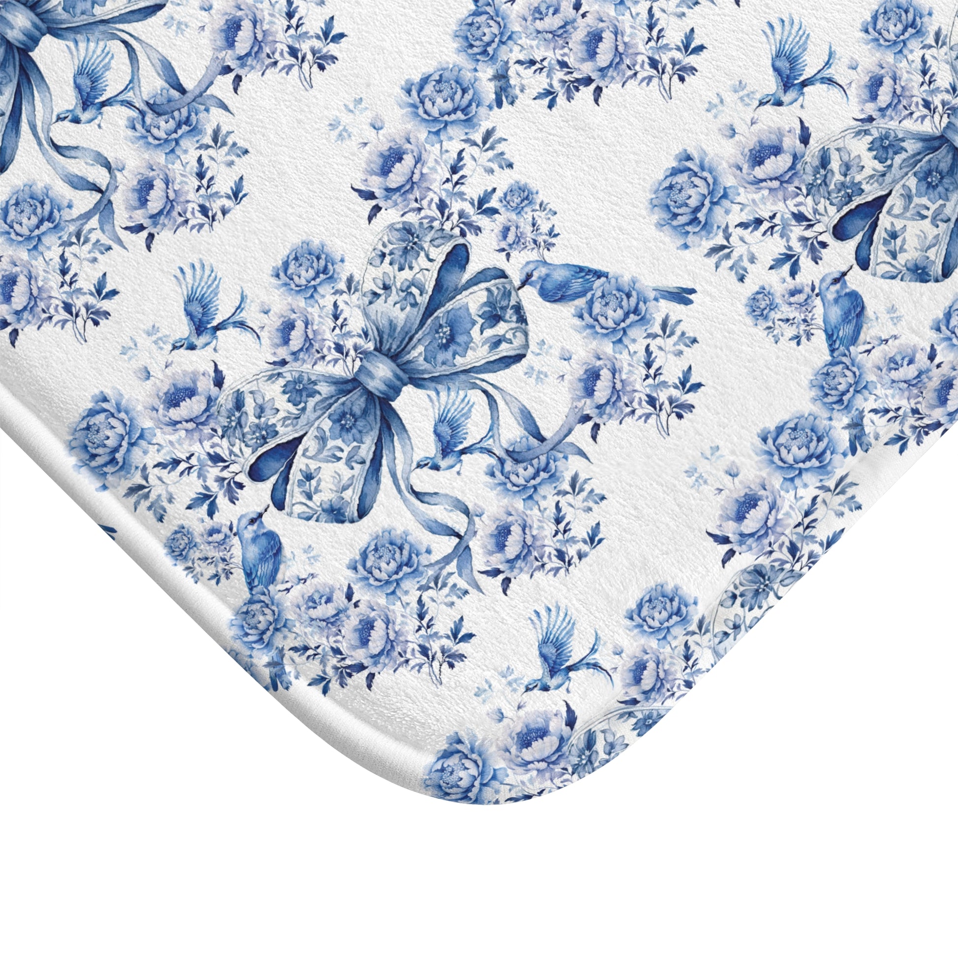 Elegant Blue Bow Chinoiserie Bathmat – Stunning Birds & Floral | Soft, Absorbent & Non-Slip Bathroom Rug for Stylish Home Décor & Comfort Home
