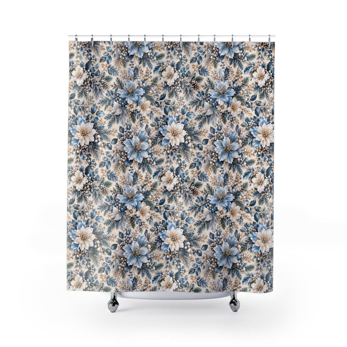 Icy Blue Floral Shower Curtain