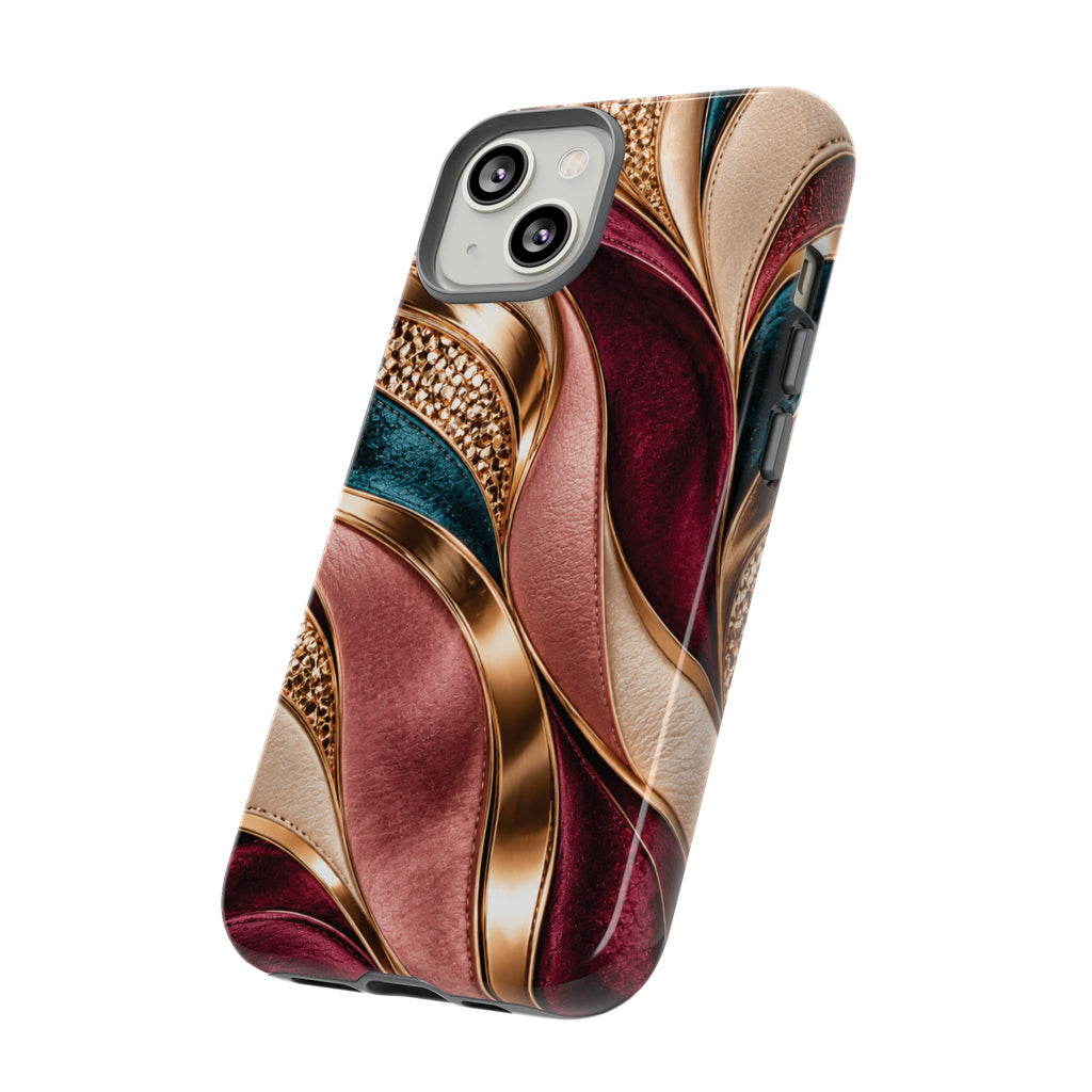 Lux Marble Waves Phone Case Metallic Burgundy, Teal Gold Protective Cover iPhone 18