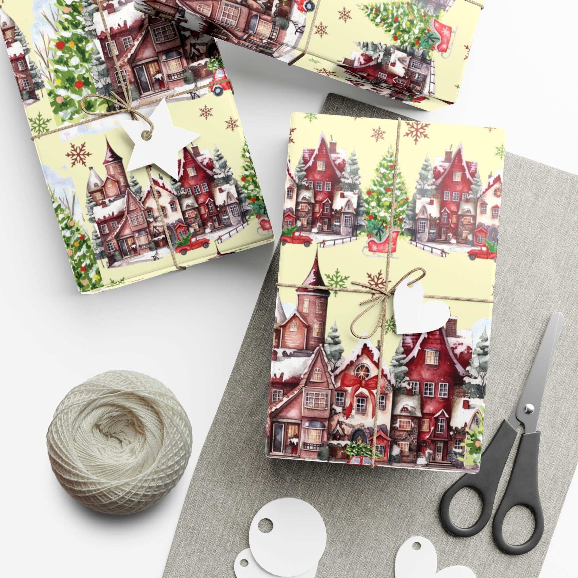 Christmas Village Wrapping Paper Whimsical Winter Wonderland with Pastel Trees, Snowflakes, and Festive Gifts Perfect for a Magical Holiday Season in Matte/Satin, All Occasion - MRSBYVALLE