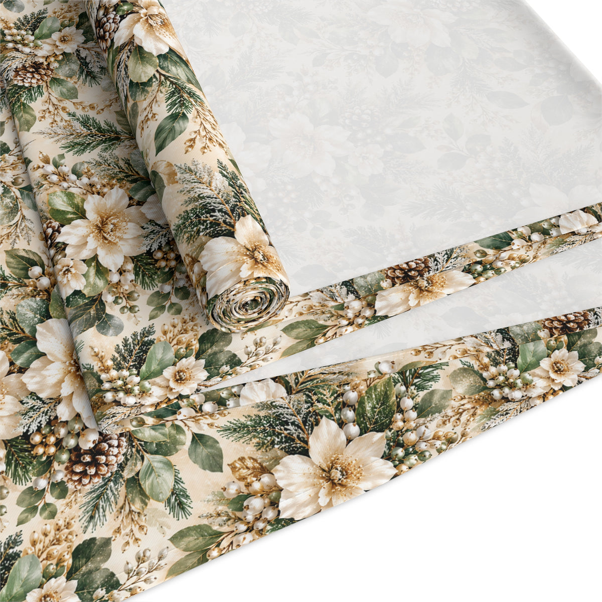 Sage Green & Champagne Floral Table Runner