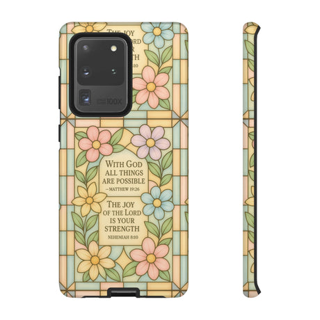 Pastel Stained Glass Bible Verse Phone Case Christian Affirmation Cover, Soft Geometric Design, iPhone Samsung Google, Faith Gift for Her Bible Verse or Affirmation | Protective, Inspirational Gift for Christians