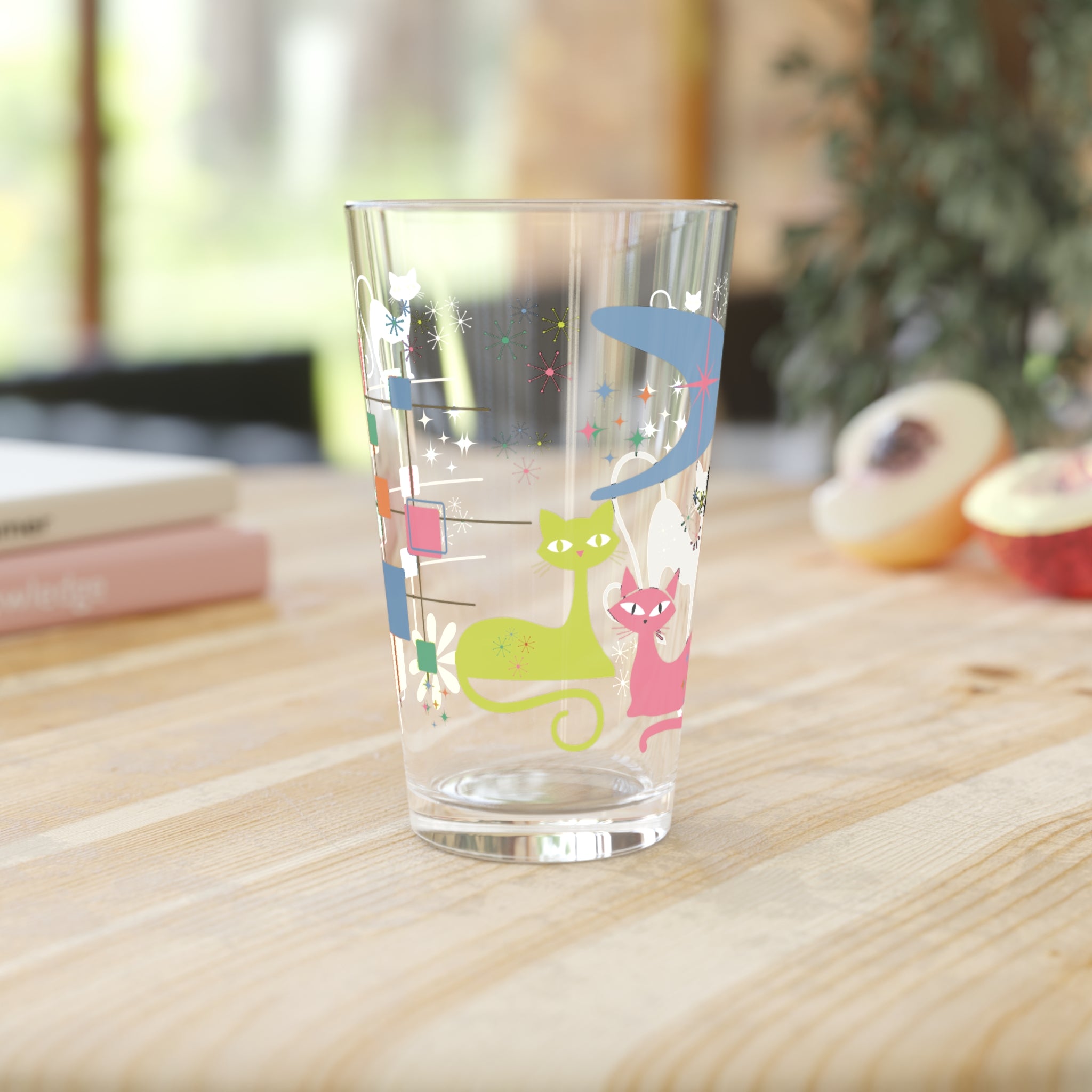 Atomic Kitty Retro Pint Glass — 16oz Vintage Party Drinkware