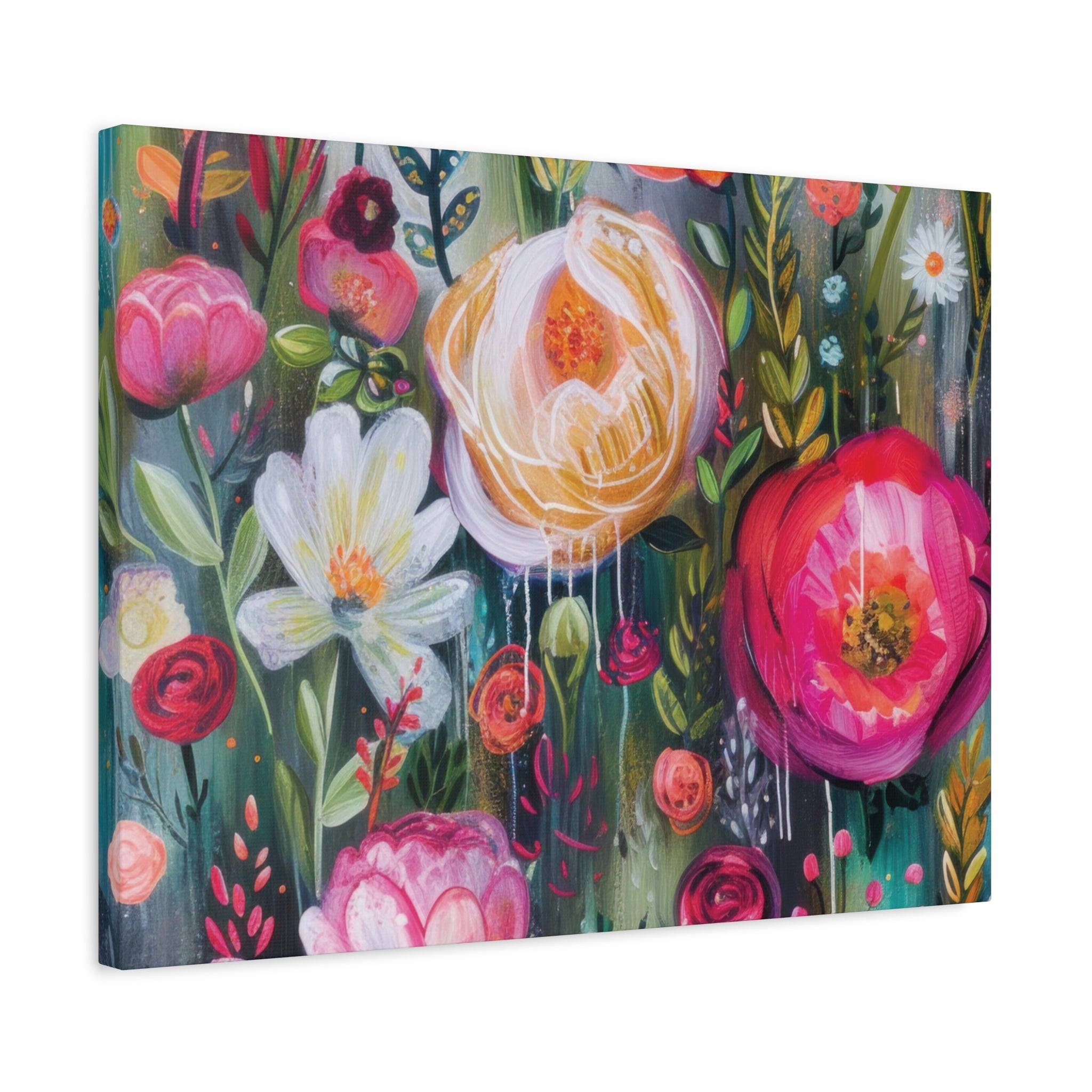 Watercolor Boho Floral Wall Art Matte Canvas Stretched, Vibrant Botanical Design, Perfect for Living Room, Bedroom, or Office Decor, Adds a Stylish Touch to Any Space - MRSBYVALLE