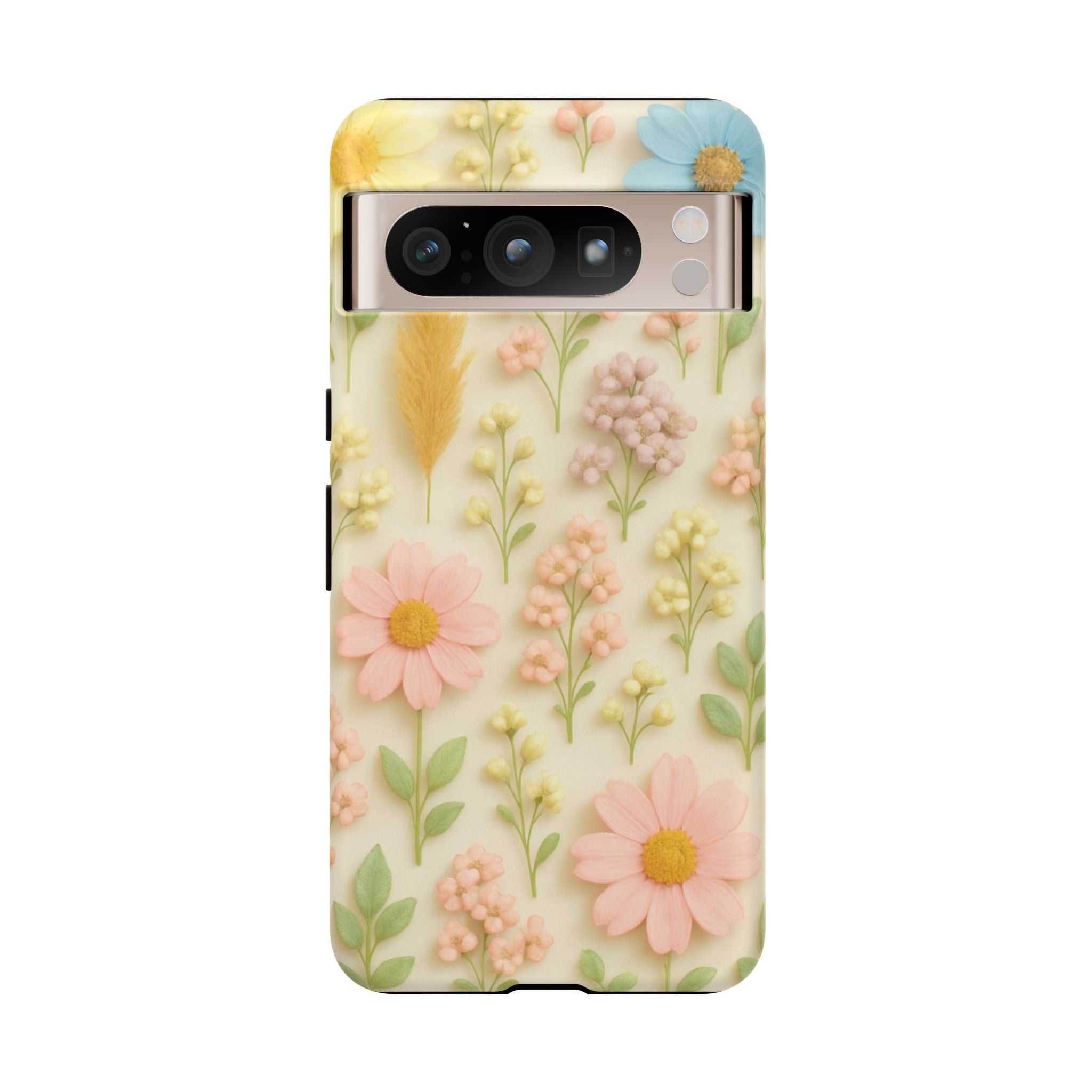 Pastel Dried Flowers Illusion Phone Case 3D Realistic Pressed Floral Design, Bright Botanical Aesthetic, Soft Nature-Inspired CoveriPhone & Galaxy