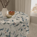 Nappe de fête botanique bleue et beige — Décoration de table florale élégante