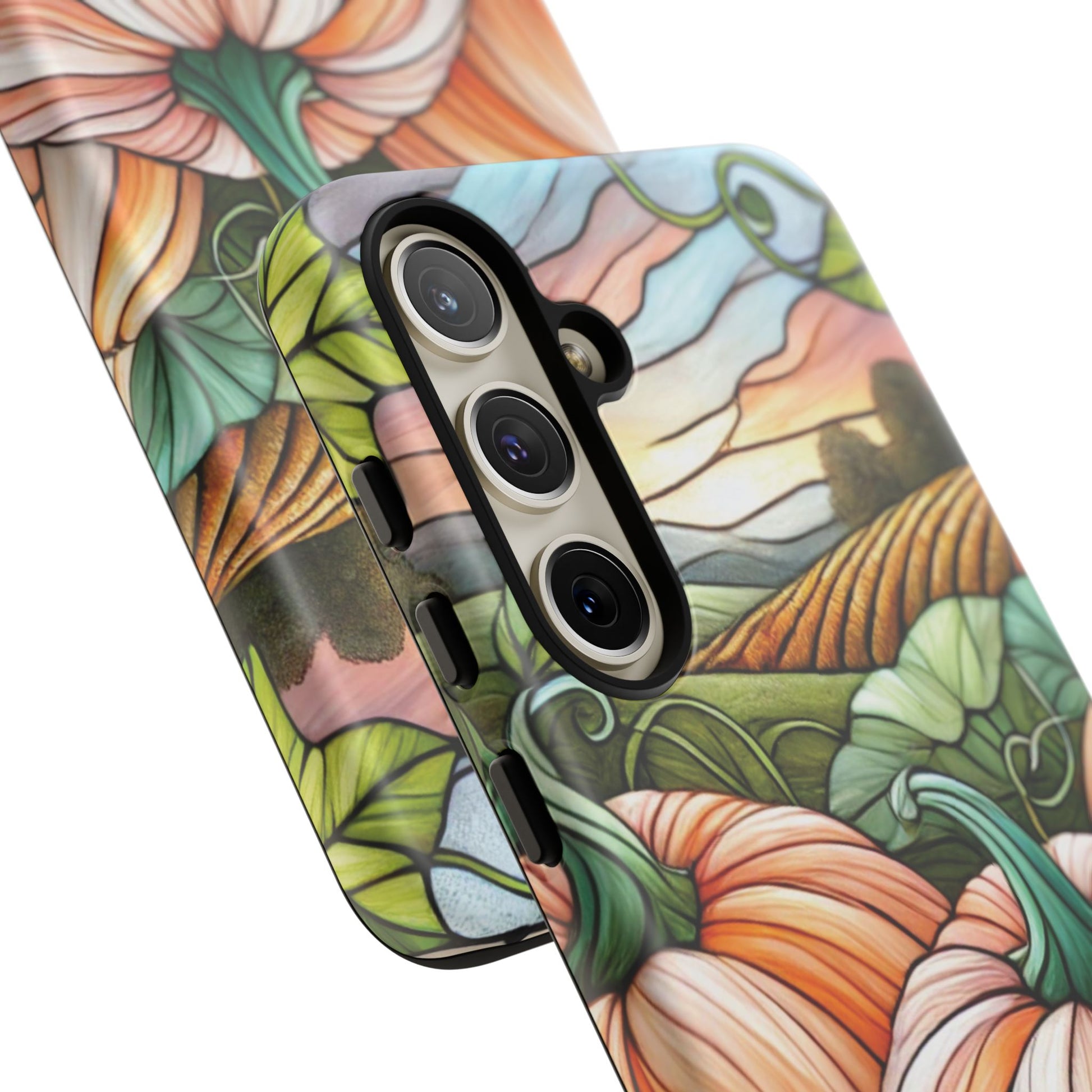 Pumpkins Phone Case Fall Faux Stained-Glass Thanksgiving Cover Pumpkin Lovers Gift for Galaxy S 24 23 22 21 Pixel 5 6 7 8 iPhone 17 , 16 15 14 13 12 Samsung iPhone Samsung Gift for Her