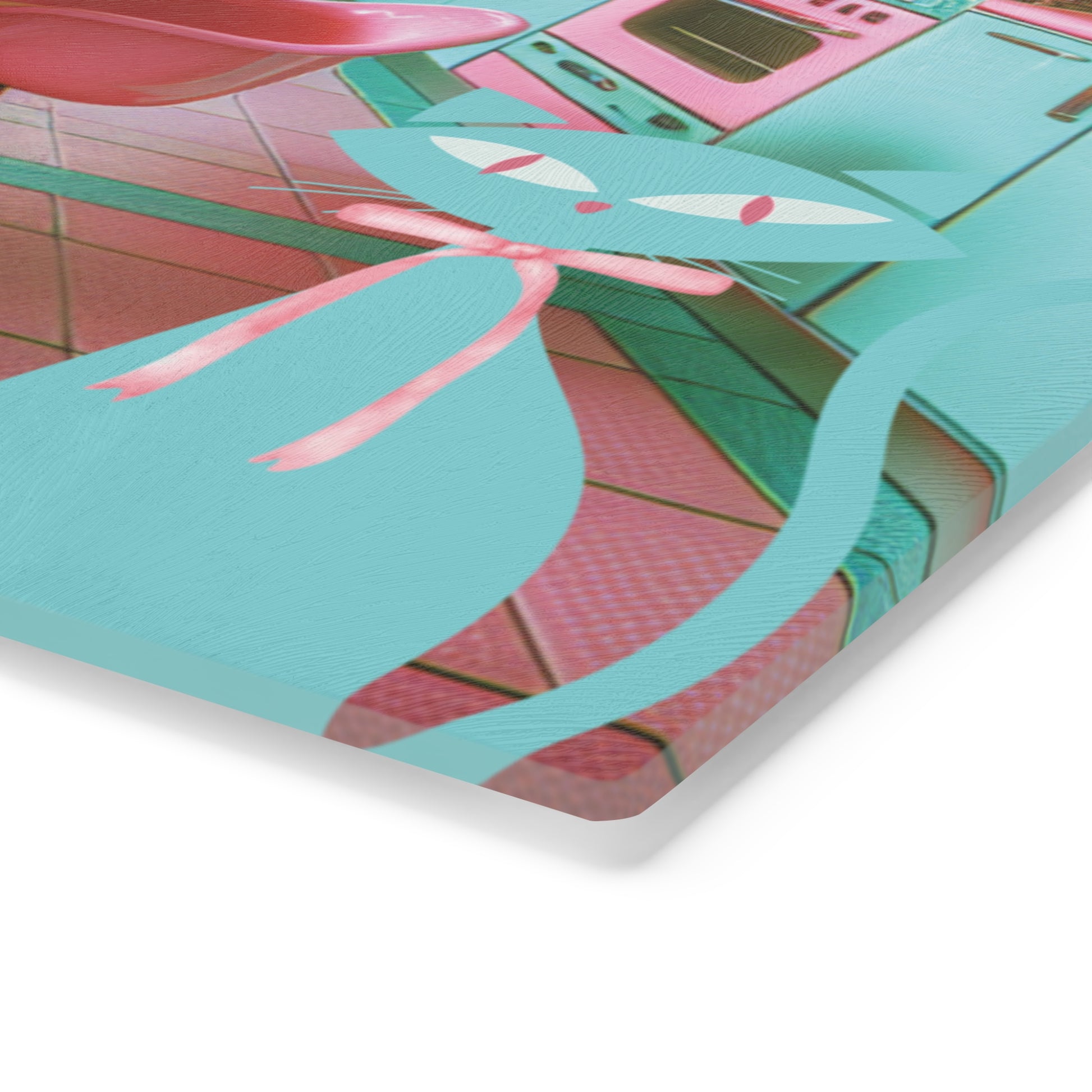 Cutting Board - Atomic Kitty Cat Mid Century Modern Aqua Pink MCM Design - MRSBYVALLE