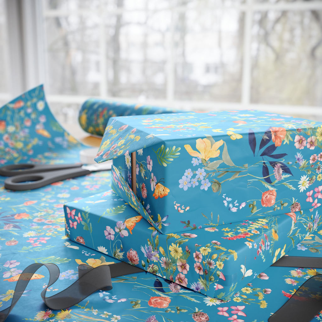 Turquoise Wildflowers Wrapping Paper Wedding, Birthdays