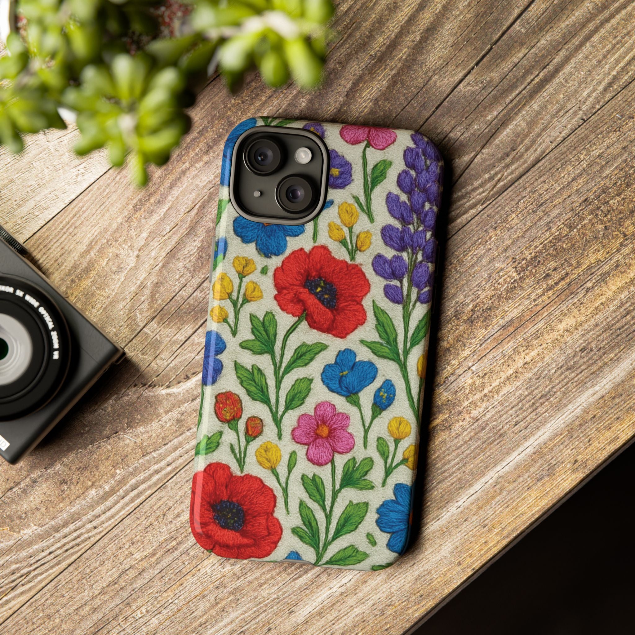 Bright 3D Illusion Wildflower Phone Case Cute Floral Design in Red, Pink, Blue – Aesthetic Protective Case for iPhone and  Android