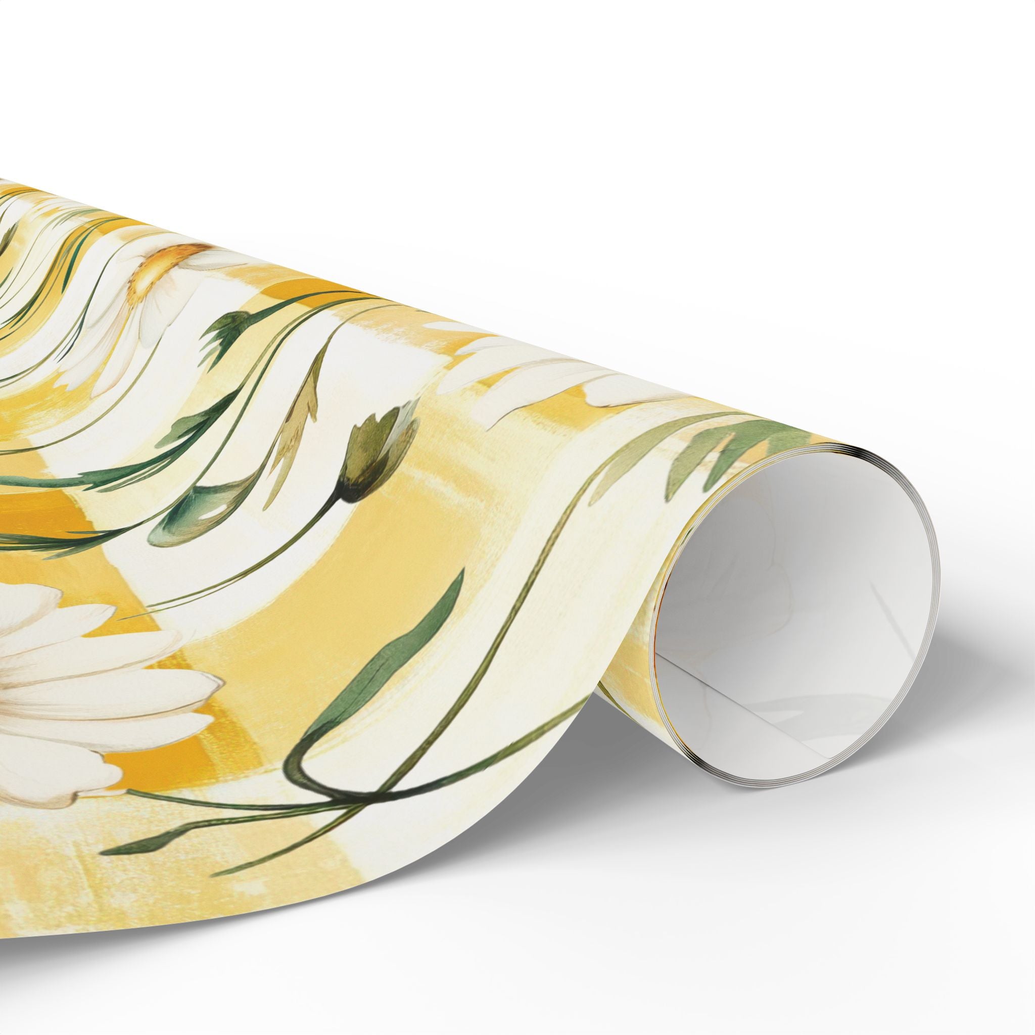 Daisy Checker Pastel Yellow Wrapping Paper — Spring Floral Gift Wrap