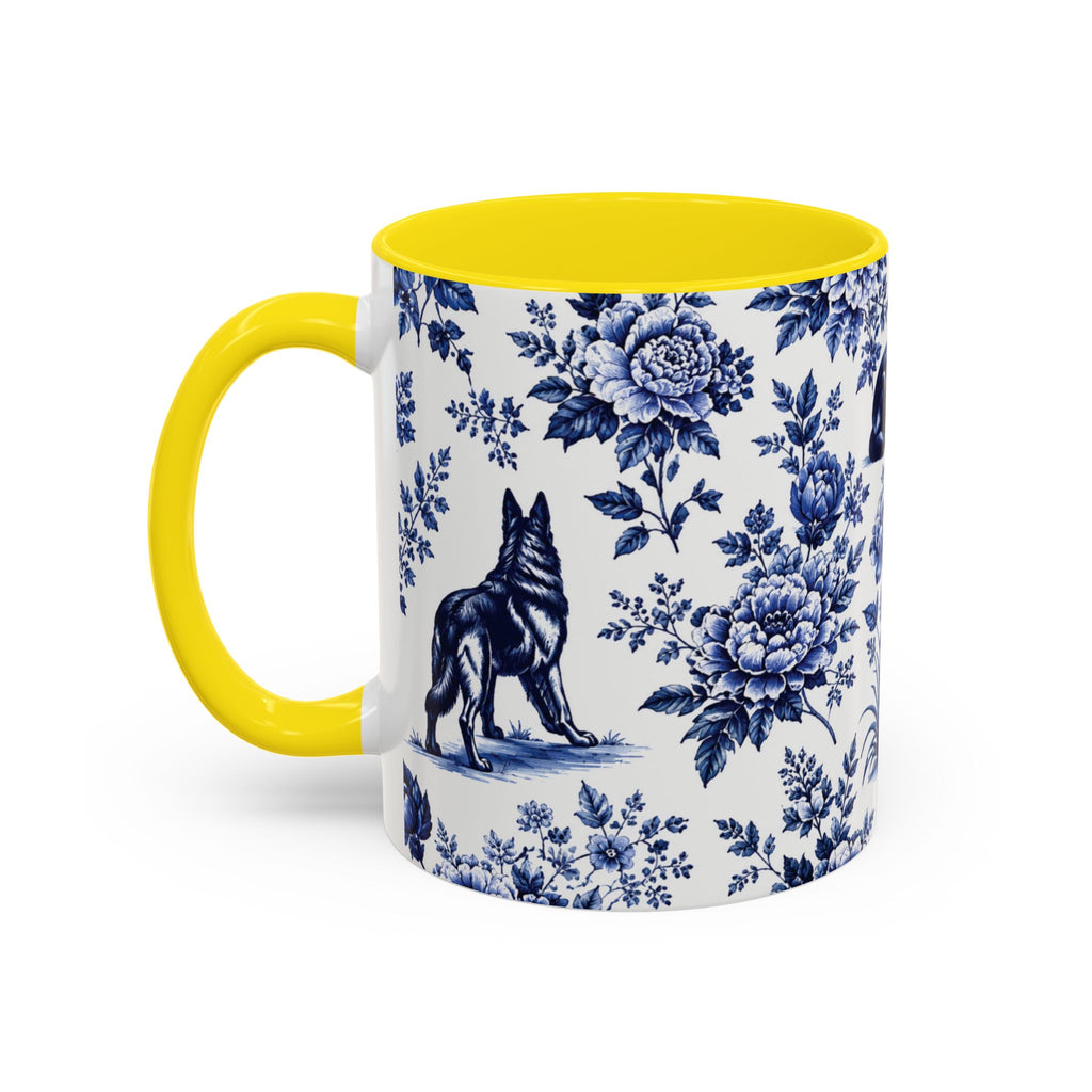Elegant German Shepherd Floral Mug | Luxury Blue Toile Coffee Mug 11/15oz Accent Ceramic