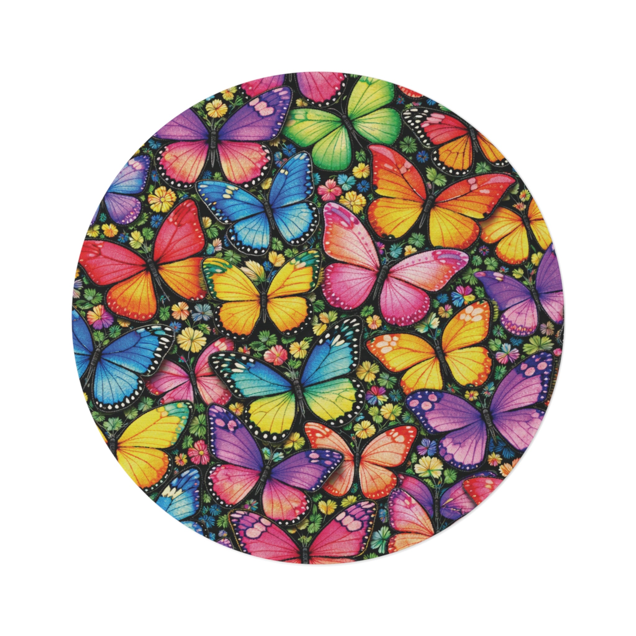 Bright Beautiful Butterflies Round Rug — Colorful Butterfly Area Rug for Living Room, Nursery & Patio