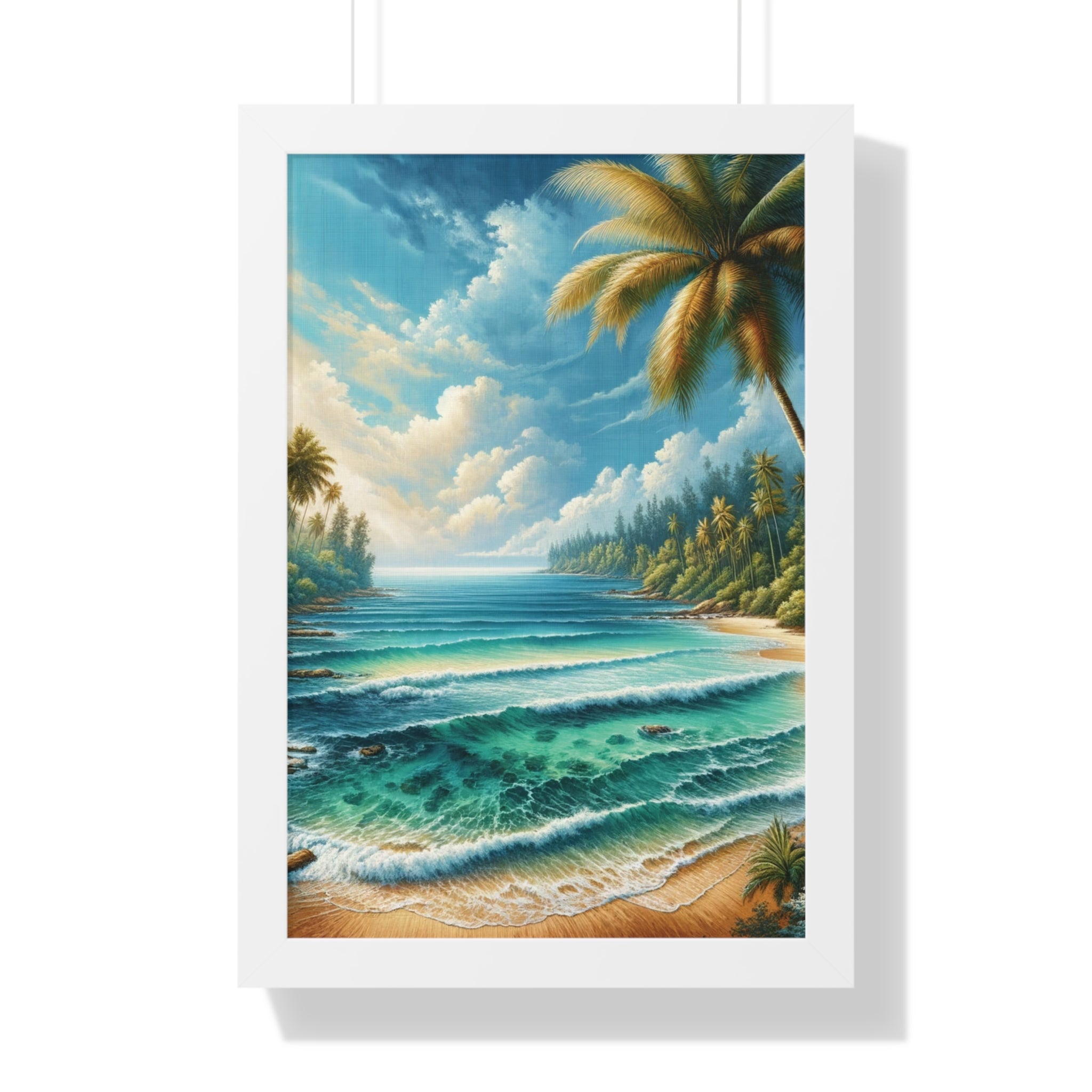 Coastal Bliss Ocean Beach View Framed Canvas Wall Art for Home Decor Framed Canvas Print Wall Art Classic Encased in Black, White, or Walnut Frames with Durable Acrylic Protection Ready to Hang  Timelessly Crafted..