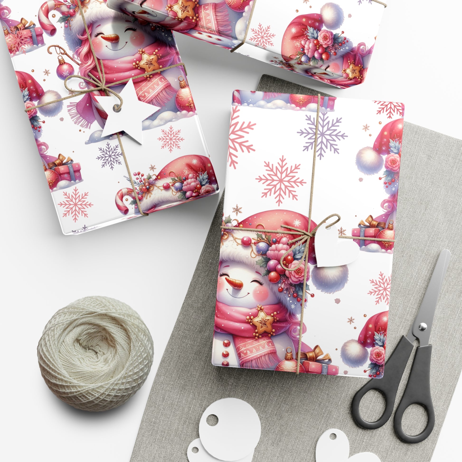 Pink Christmas Snow People Theme Wrapping Paper Vintage-Inspired Gift Wrap Perfect for Christmas Gifts and Special Occasions, Moms Gift - MRSBYVALLE