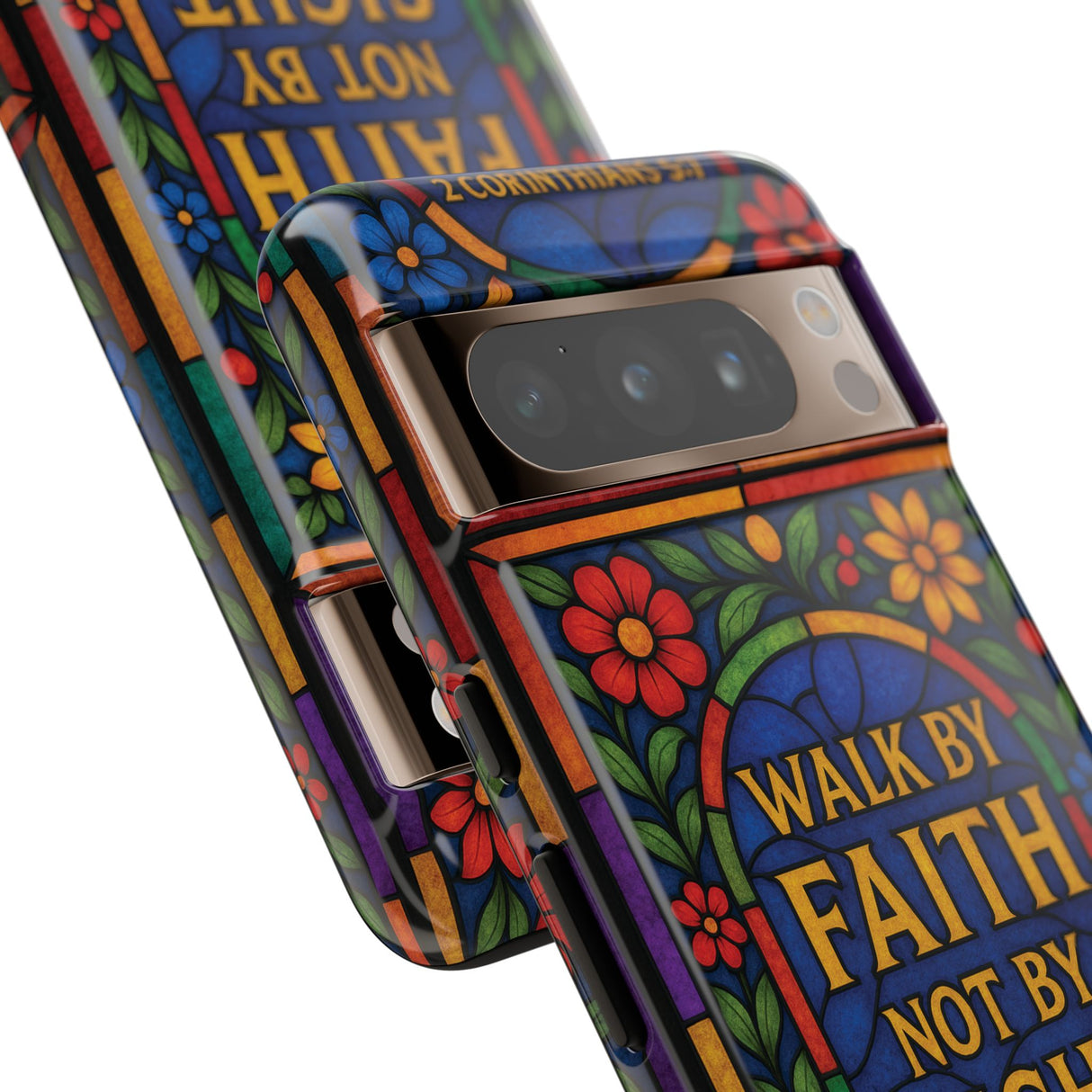 Walk by Faith Stain Glass Illusion Everywhere Christian Tough Phone Case with Bible Verse or Affirmation  Protective, Inspirational Gift for Christians