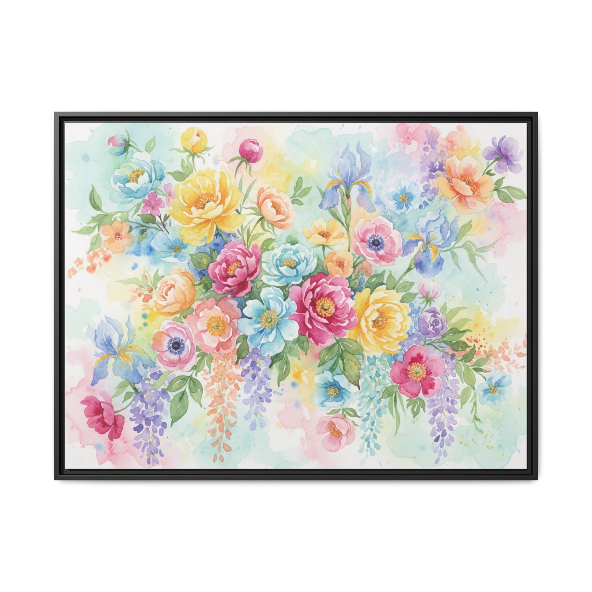 Watercolor Floral Bouquet Canvas, Framed Matte Wall Art | Multi-Color Wall Art