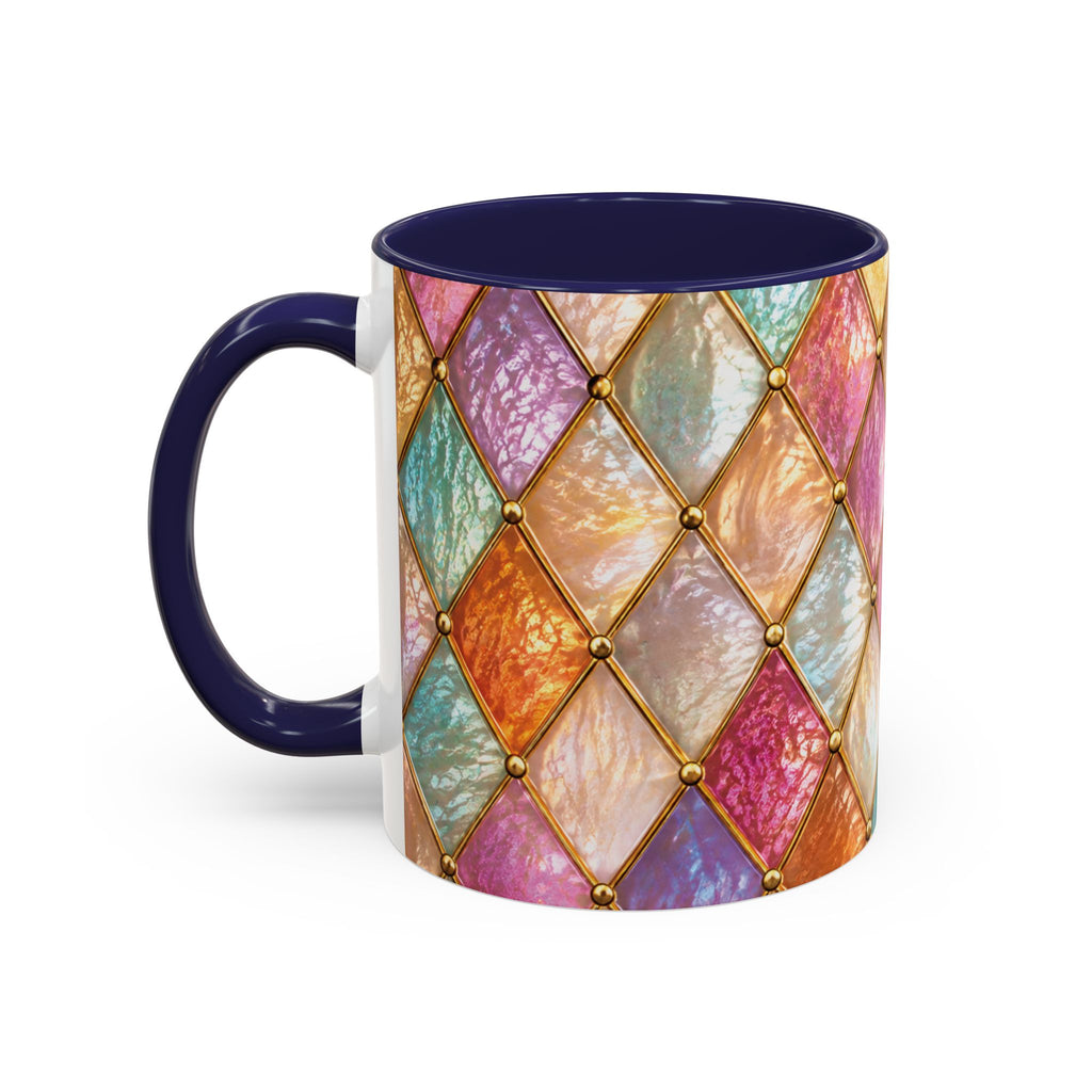 Colorful Jewel-Quilt Accent Coffee Mug — Vibrant Stained-Glass Pattern (11/15oz) Gift for her
