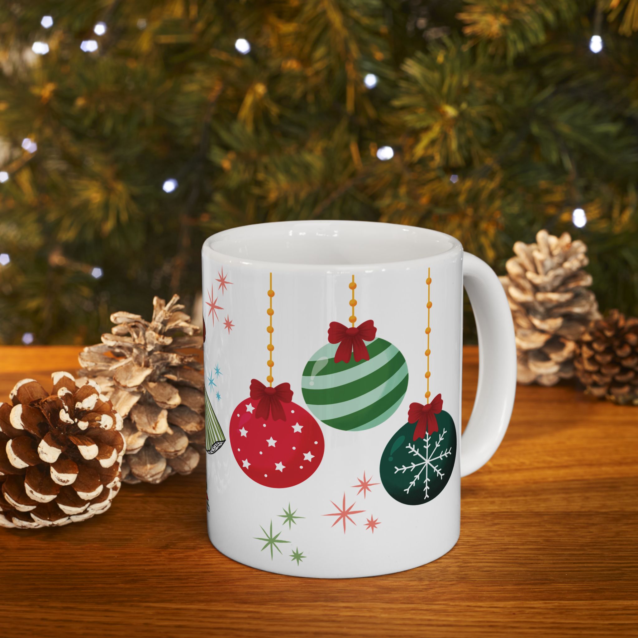 Retro Glam 50s Christmas Mug | Vintage Holiday Coffee Cup, Festive Mid Century Xmas Kitchen Drinkware Gift for Mom