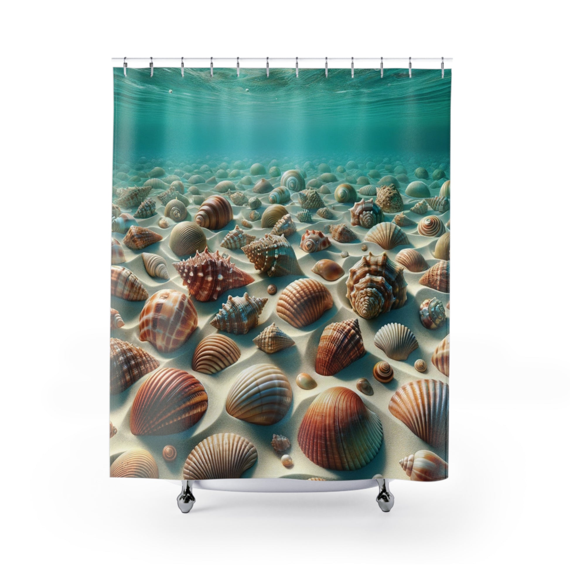 Ocean Inspired Turquoise Seashell Shower Curtain Durable, Mildew-Resistant Fabric for a Refreshing Bathroom Makeover Housewarming Wedding Gift for Mom Bridal Shower Gift Newlywed.