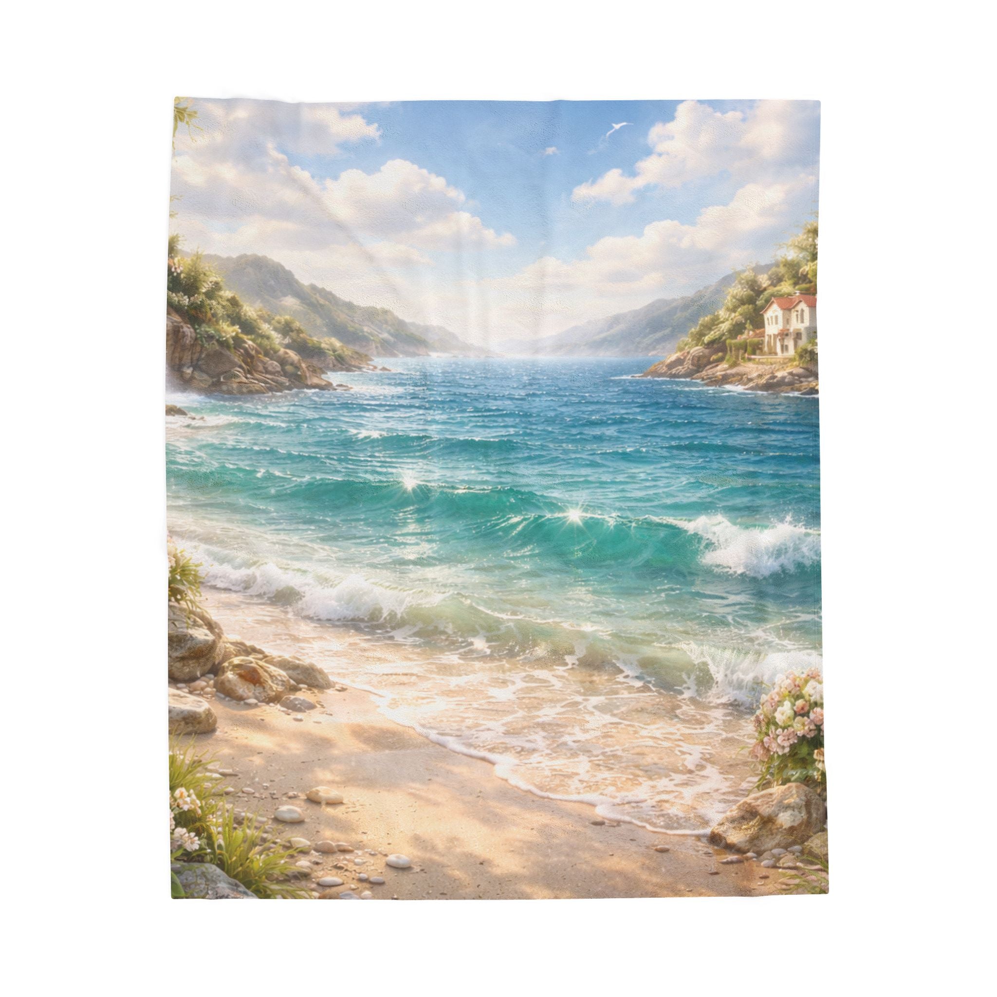 Coastal Horizon Velveteen Plush Blanket — Ocean View Minky Throw