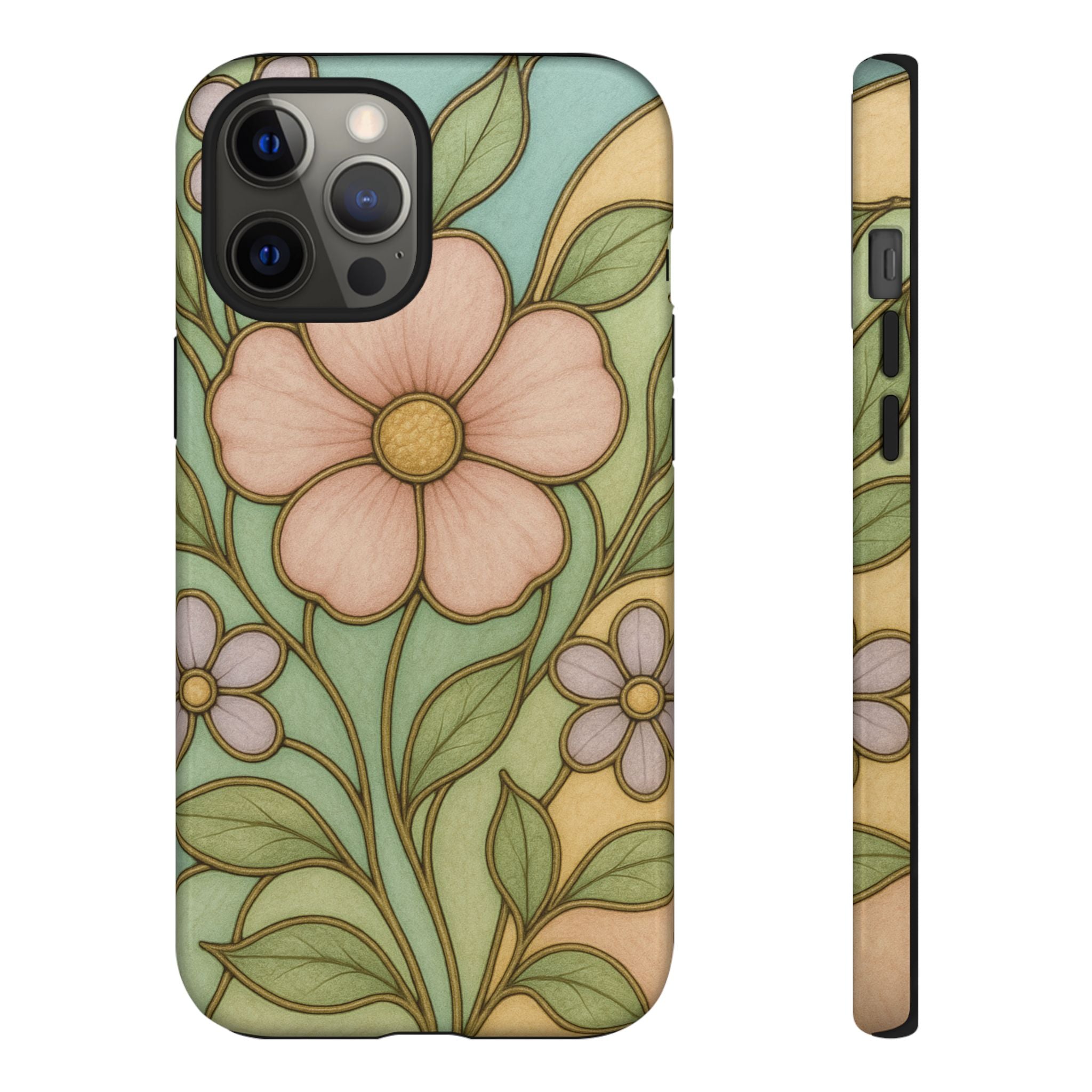 Pastel Pink, Yellow Stain Glass Illusion Floral Phone Case  Romantic Cottagecore Aesthetic, Soft Botanical Design, Protective Gift for Her, Fits iPhone & Samsung Models