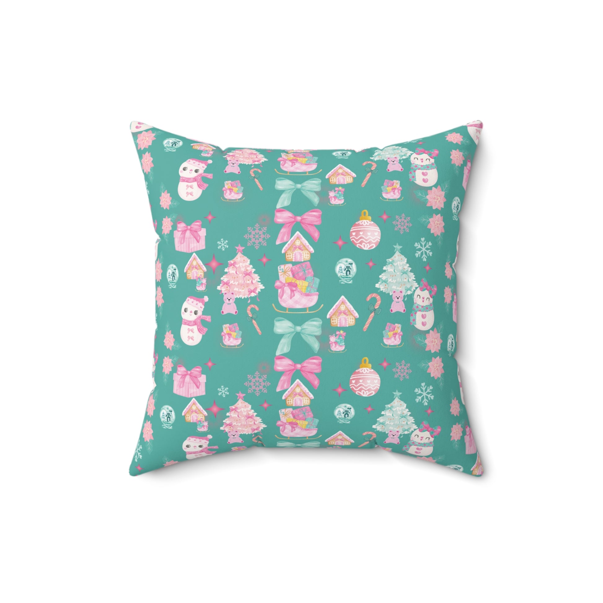 Glam Christmas Pillow  Pink  Turquoise Luxe Holiday Decor, Sparkling Square Accent Cushion for Sofa, Bed or Chair, Festive Chic Style Office