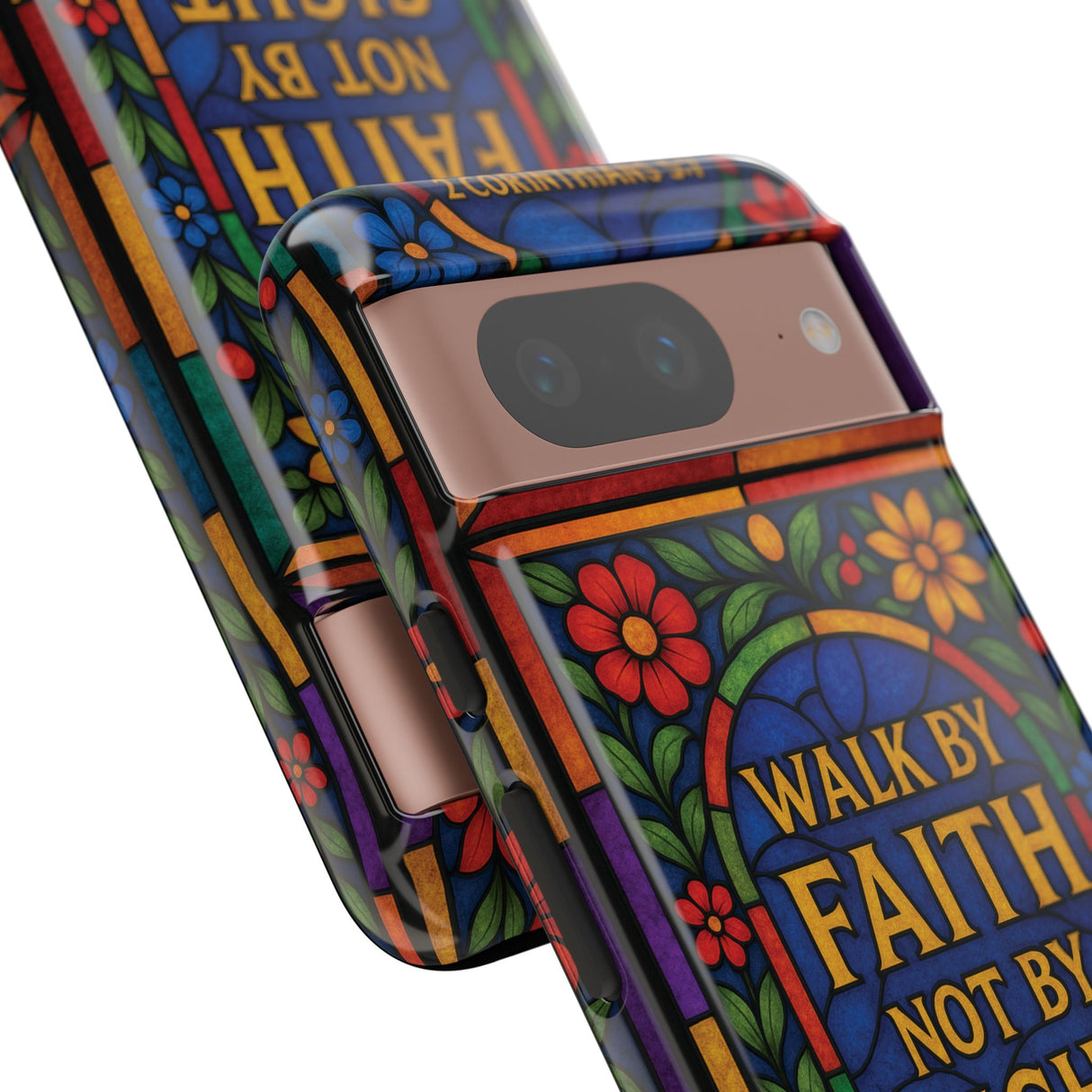 Walk by Faith Stain Glass Illusion Everywhere Christian Tough Phone Case with Bible Verse or Affirmation  Protective, Inspirational Gift for Christians