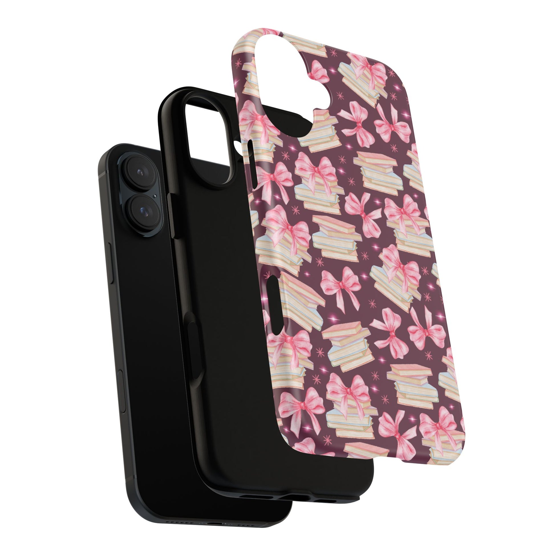 Coquette Pink Bows & Books Phone Case for iPhone 17 and Samsung, Pixel | Stylish Protective Cover Gift for Her Perfect for Floral Lover