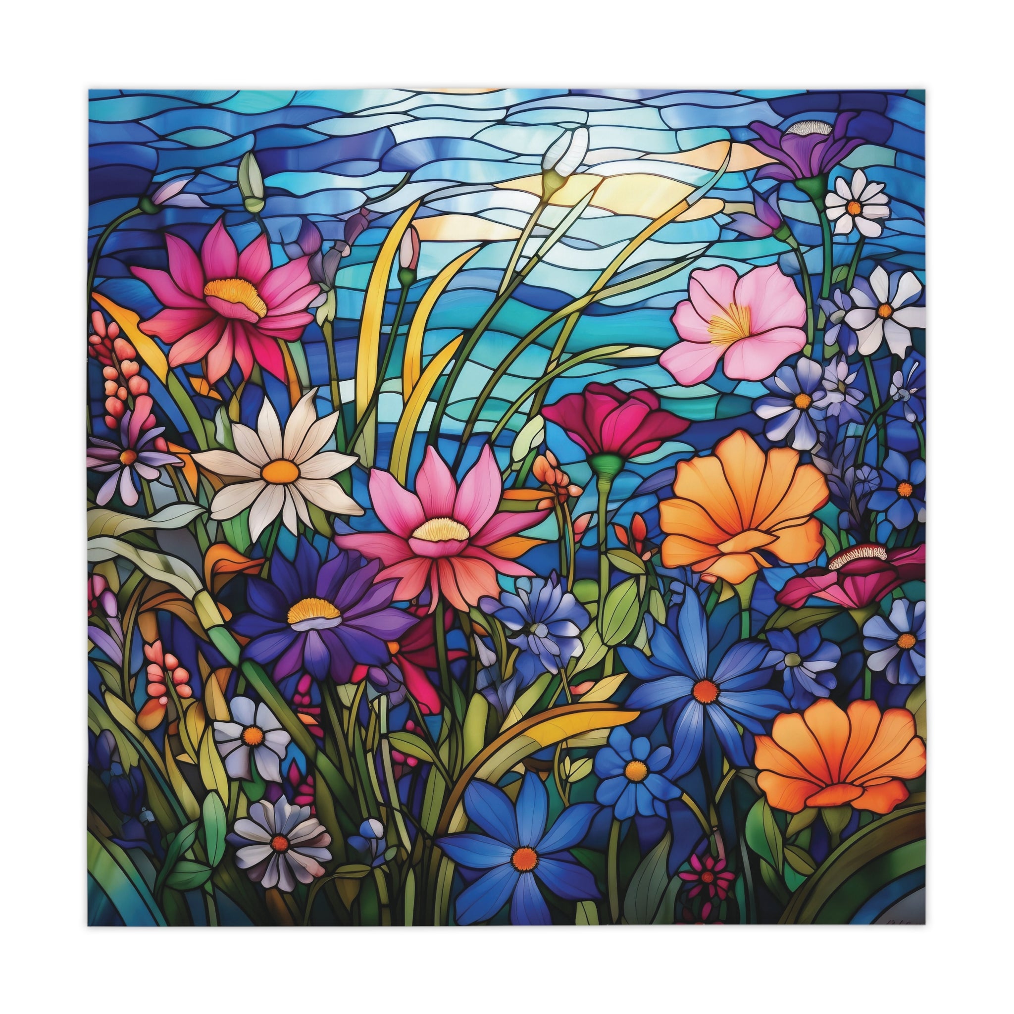 Wildflowers Stain Glass Illusion Tablecloth One Size (55.1"x55.1") | 100% Polyester | Soft & Lightweight | Unique Holiday Table Deco Perfect Gift for Housewarming, Parties,  all Events and Occasions - MRSBYVALLE