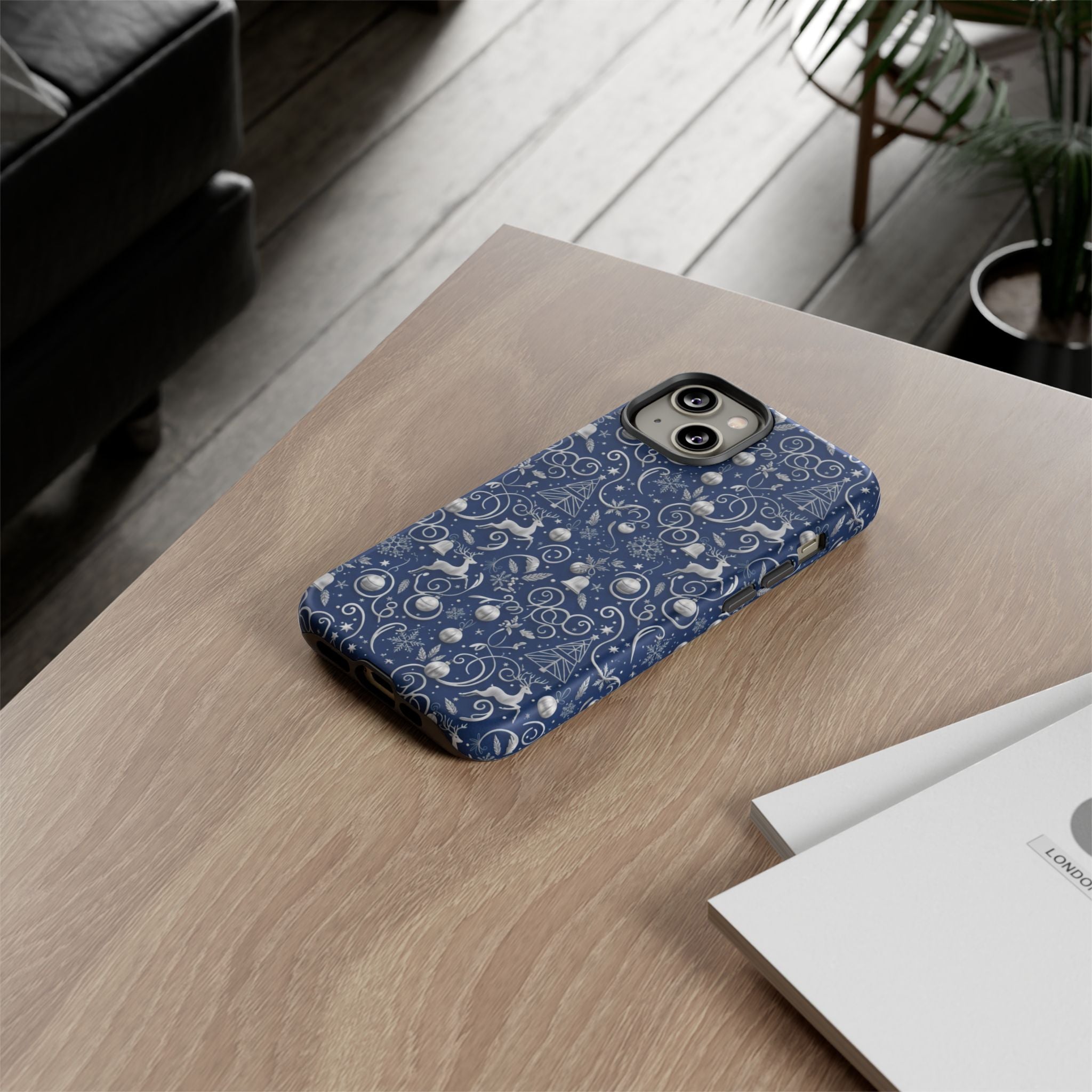 Coque Téléphone Noël Bleu & Argent – Motif Paillettes Festives pour iPhone 17, Tous iPhones & Galaxy | Cadeau MRSBYVALLE pour Elle