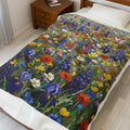 Wildflower Meadow Oil Painting Blanket - Aesthetic Floral Minky Velveteen Plush Throw - Colorful Botanical Art Gift - Soft Luxury Garden Blanket