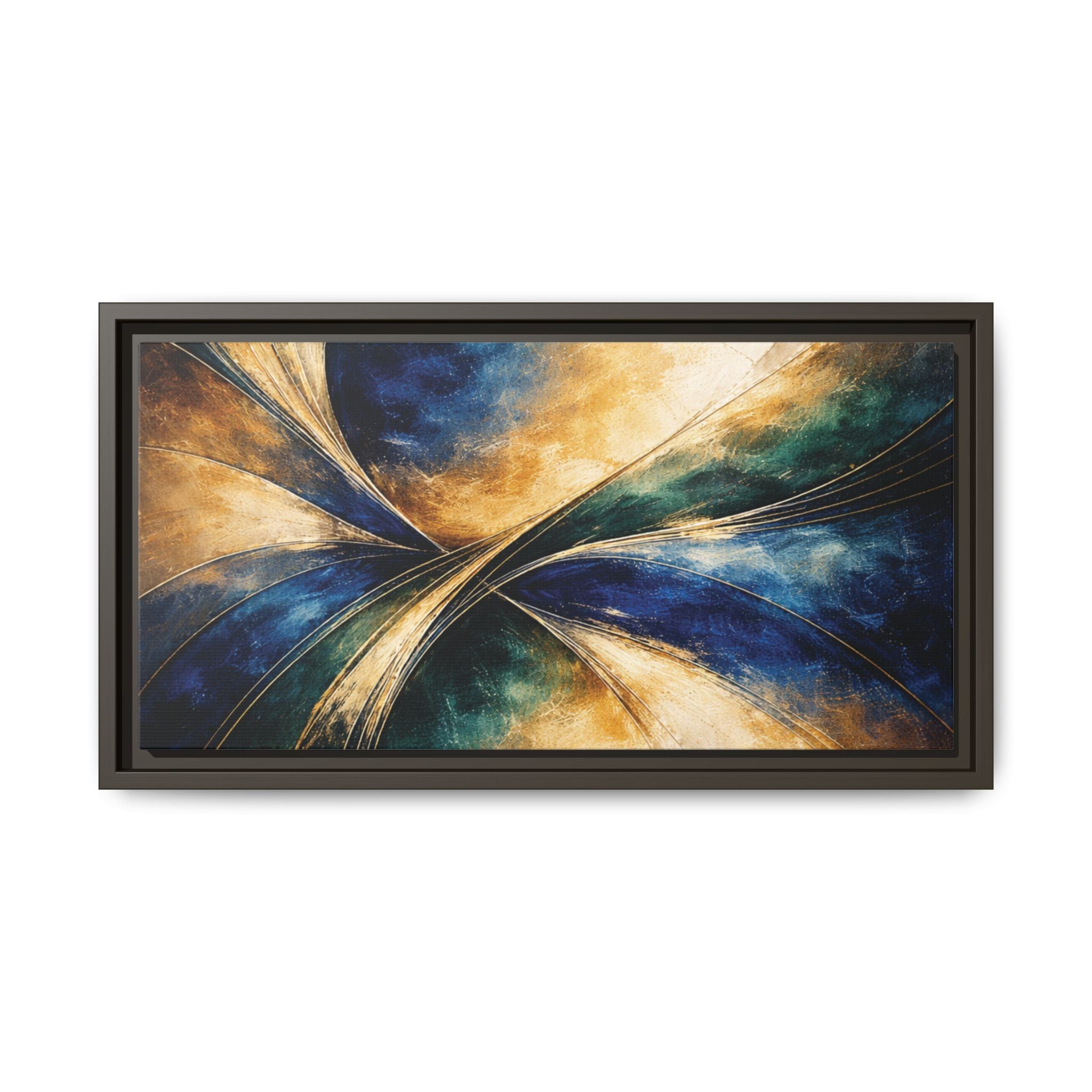Gilded Convergence  Luxe NeoDeco Blue & Gold Abstract Wall Art Framed